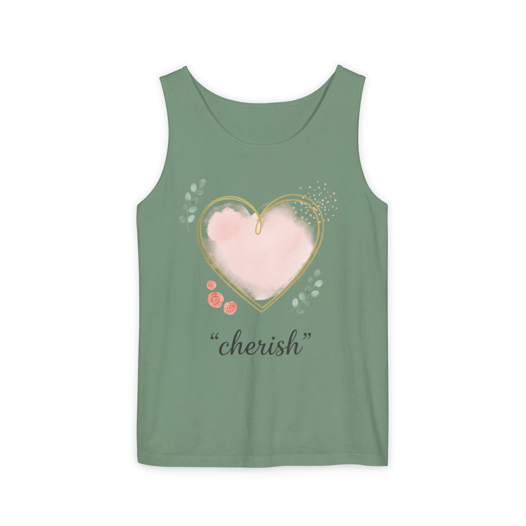 Cherish Pink Heart Tank Top — Floral Watercolor Valentine Tank