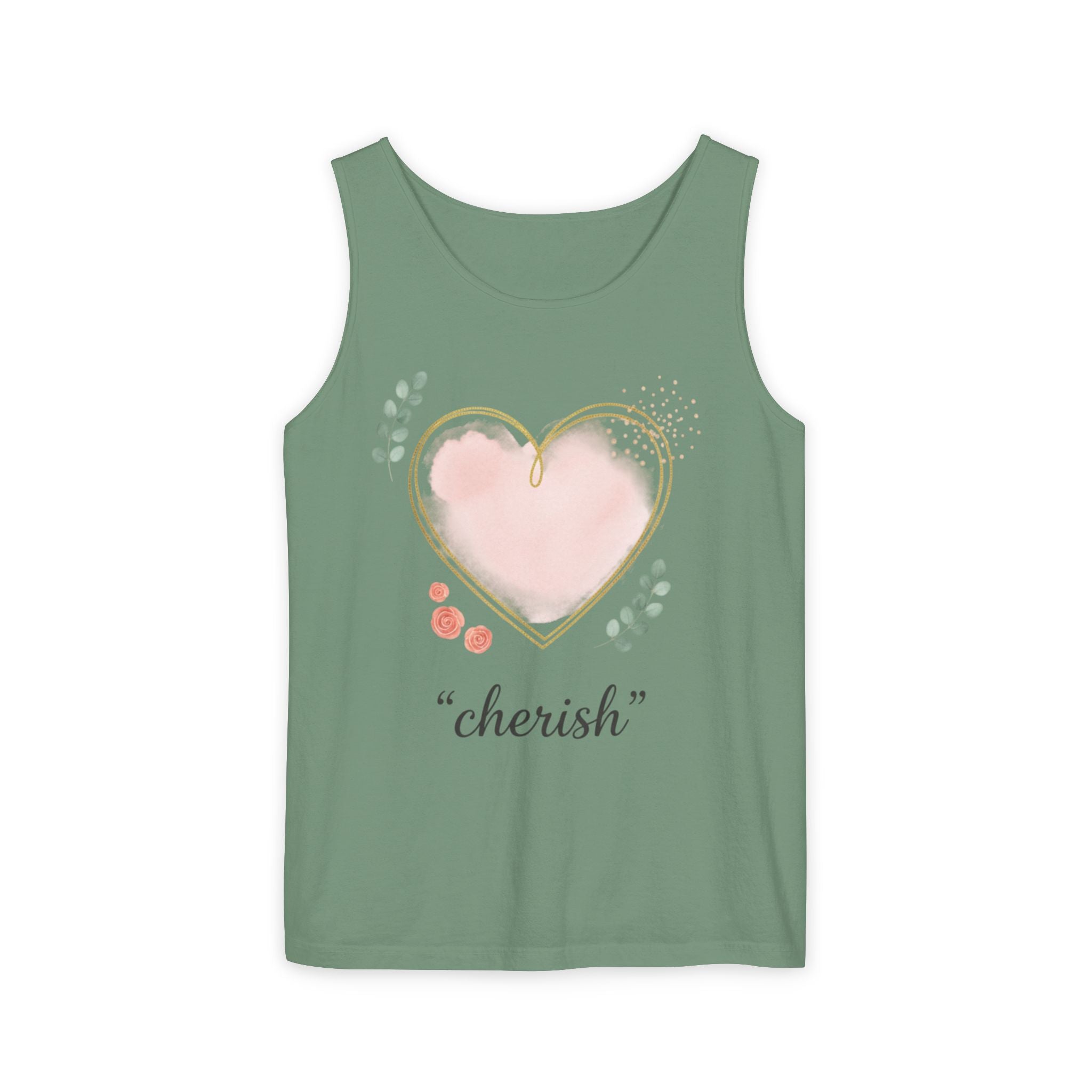 Cherish Pink Heart Tank Top — Floral Watercolor Valentine Tank