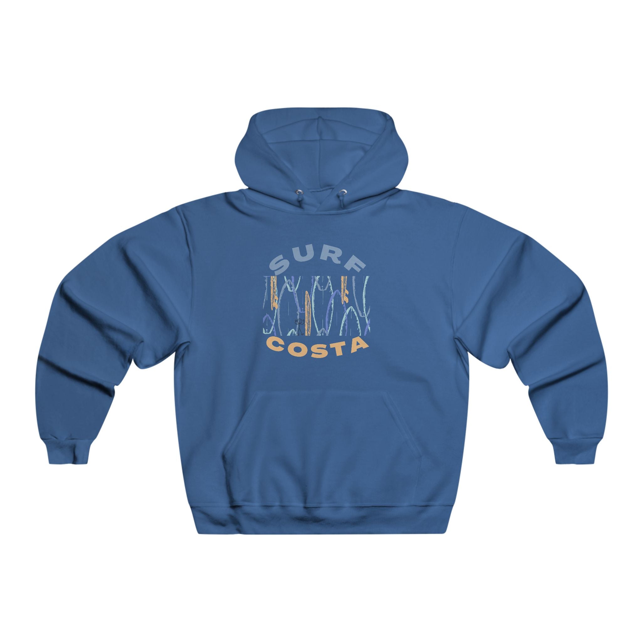 Surf Costa Hoodie — Retro Surfboard Graphic Pullover