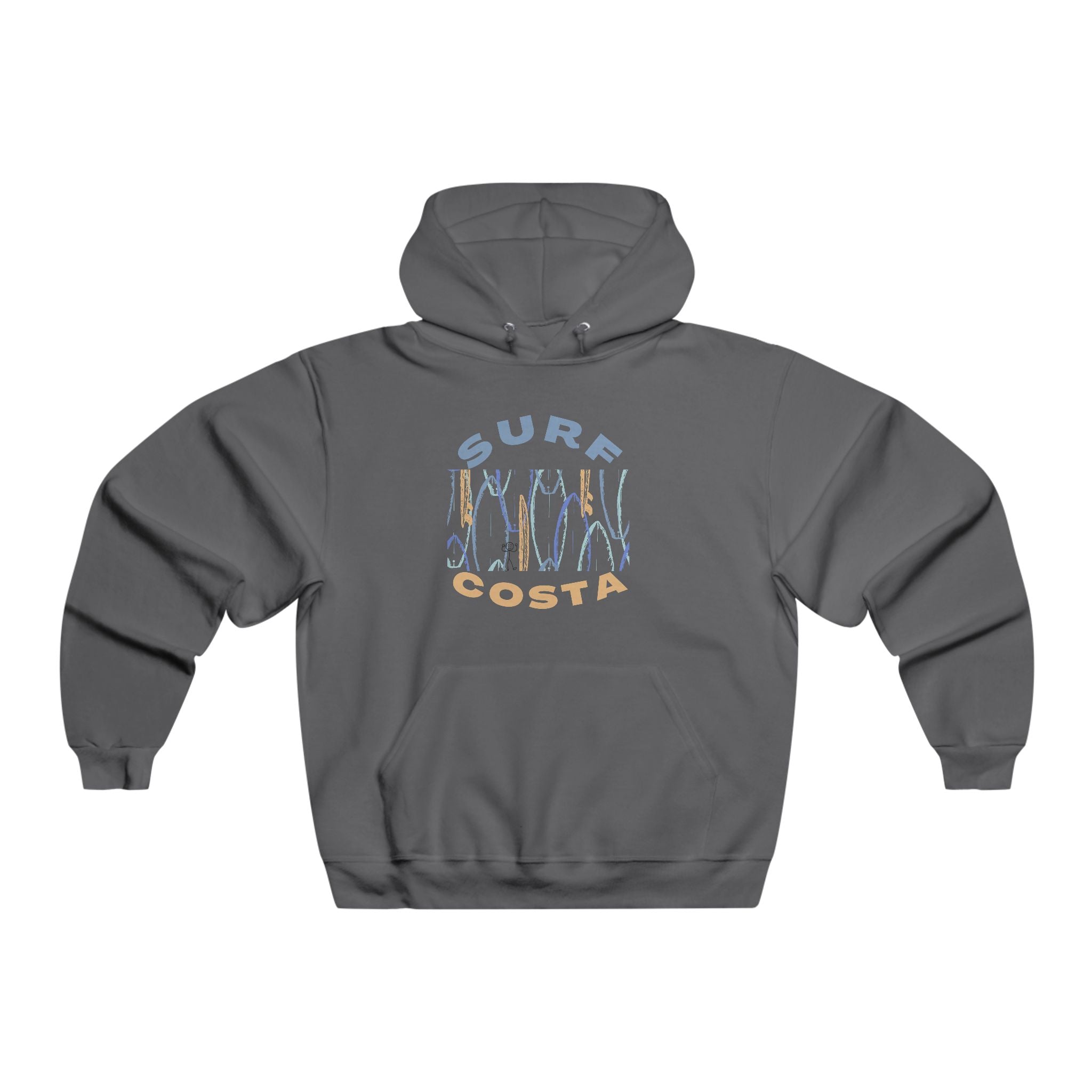 Surf Costa Hoodie — Retro Surfboard Graphic Pullover