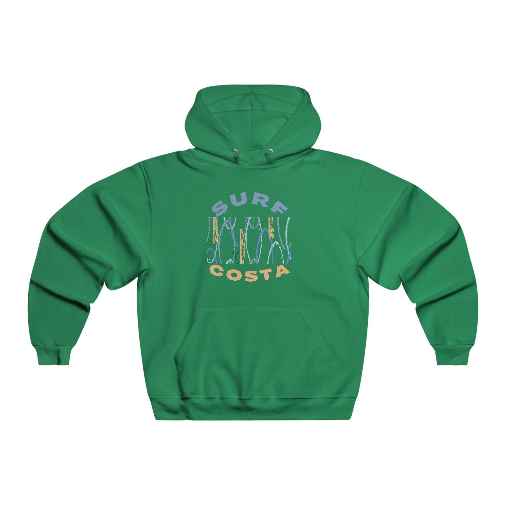 Surf Costa Hoodie — Retro Surfboard Graphic Pullover