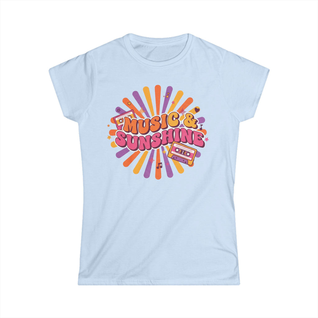 Music & Sunshine Retro Graphic Tee — 70s Vibe Cassette Shirt for Music Lovers