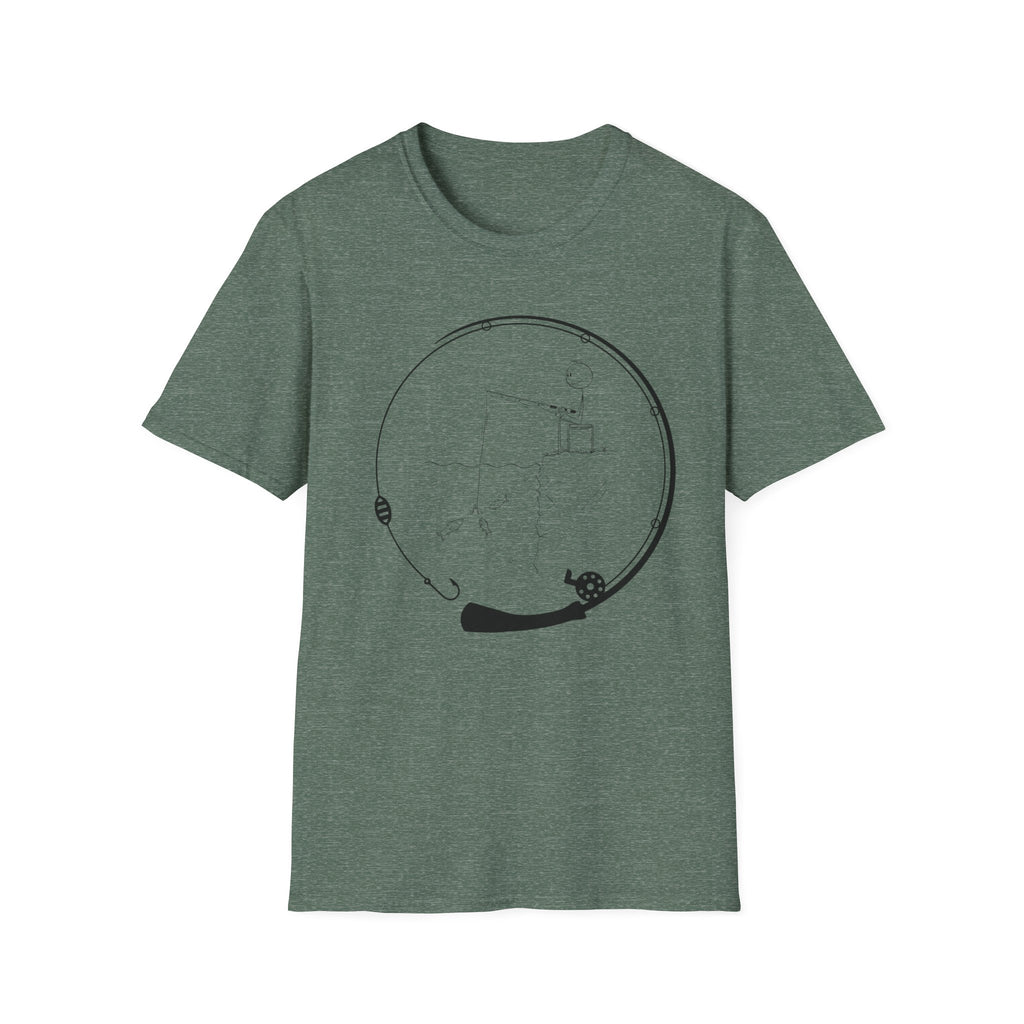 Stick man Fishing of a Cliff- Tee