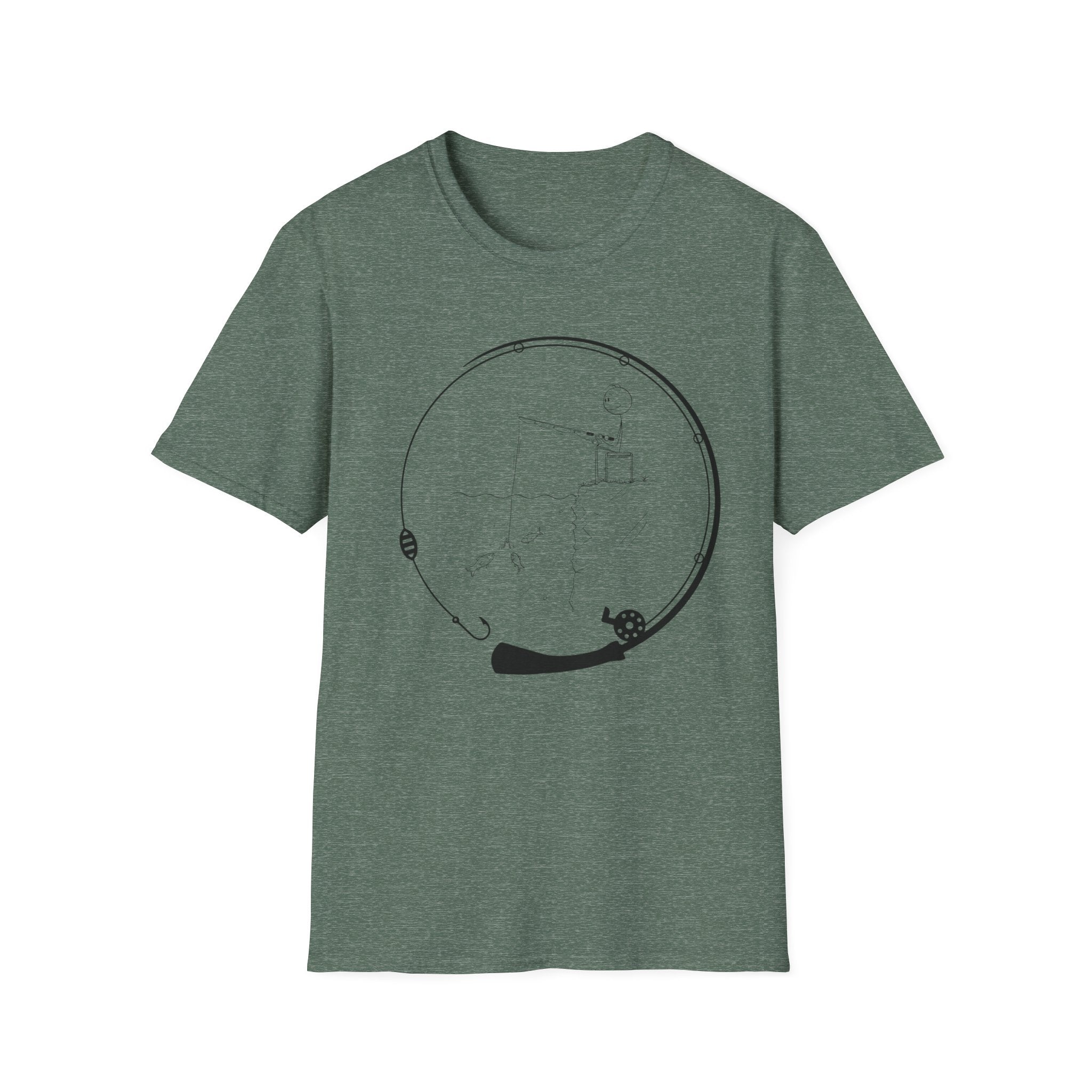 Stick man Fishing of a Cliff- Tee