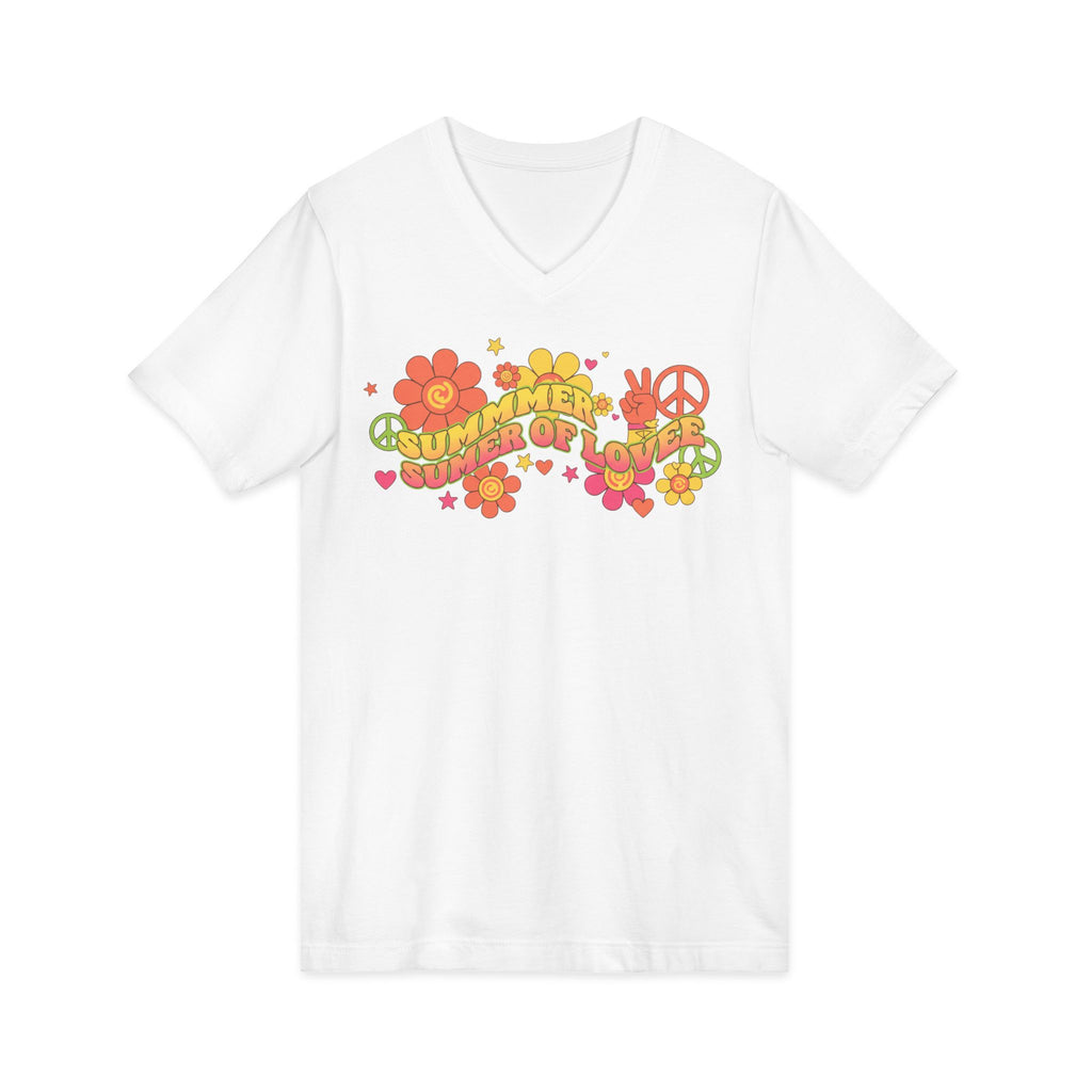 Summer of Love V-Neck Tee — Retro Flower Peace