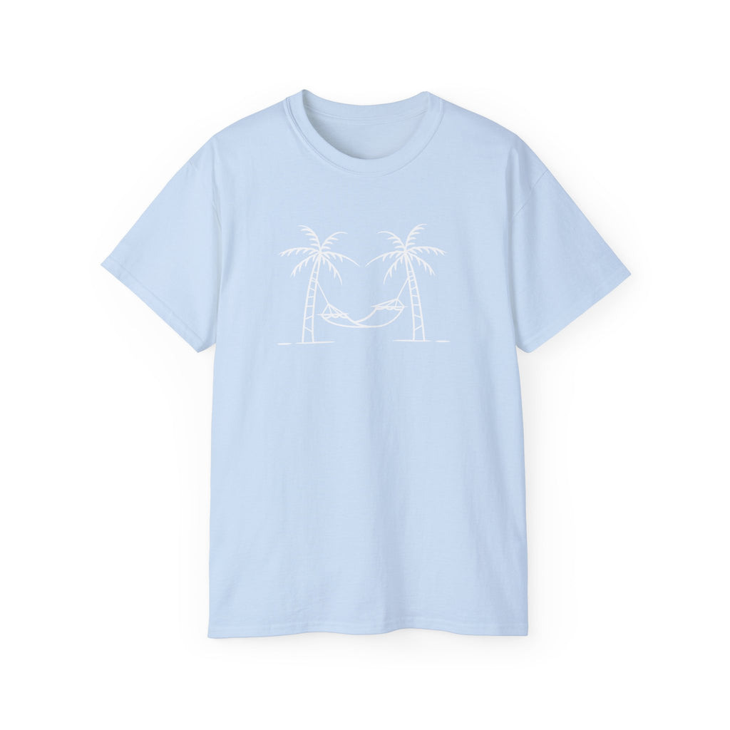 Hammock Between Palms Tee — Minimal Beach Relaxation T-Shirt