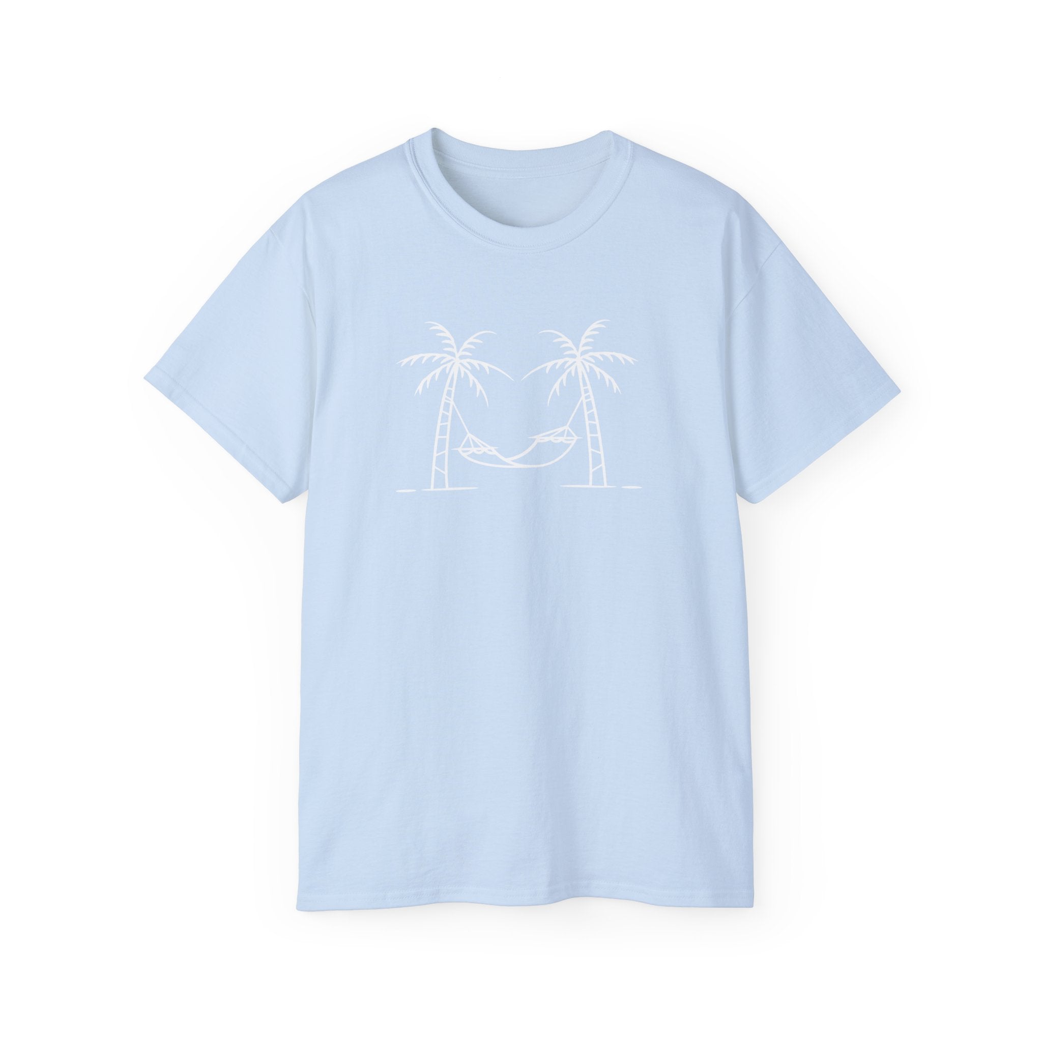 Hammock Between Palms Tee — Minimal Beach Relaxation T-Shirt