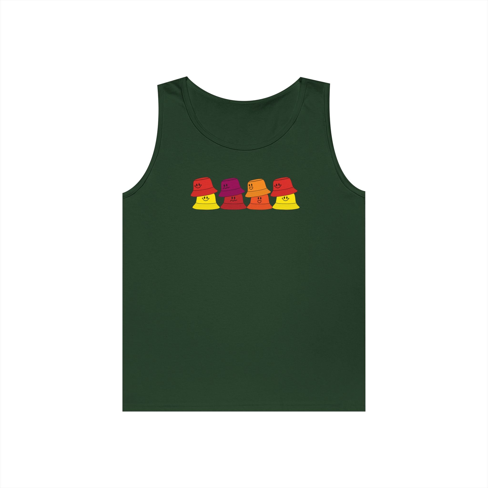 Retro Bucket Hat Graphic Tank Top — Colorful Vintage Summer Vibes