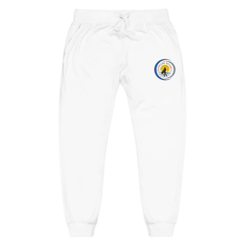 Embroidered Sunshine Logo Sweatpants — Cozy White Fleece Joggers