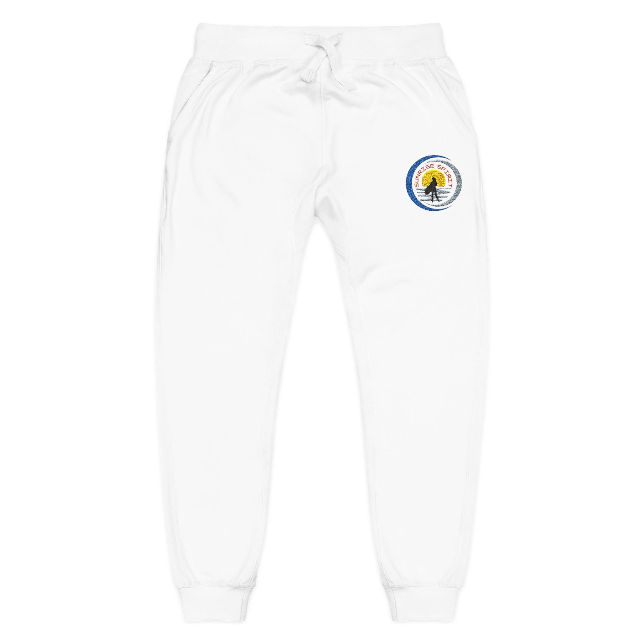 Embroidered Sunshine Logo Sweatpants — Cozy White Fleece Joggers