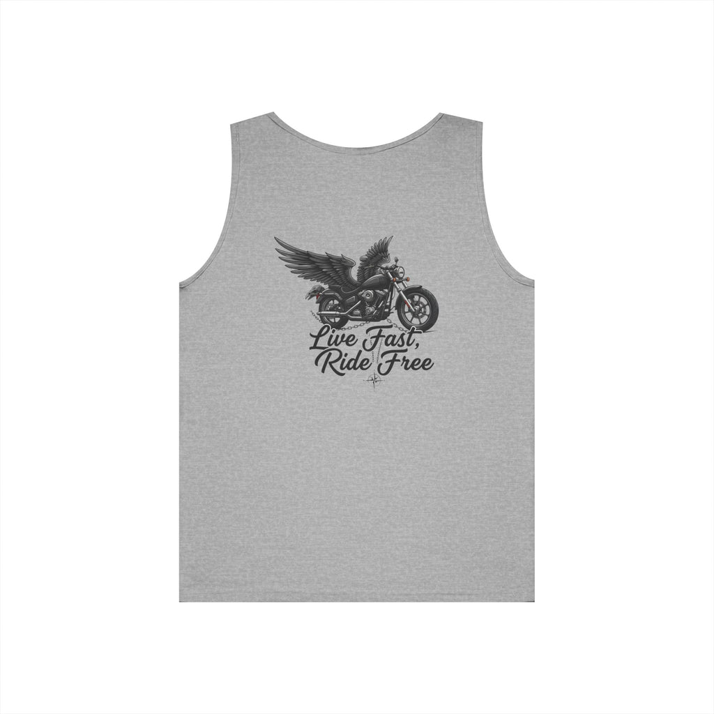 Motorcycle Tank Top — "Live Fast, Ride Free" Eagle Biker Graphic
