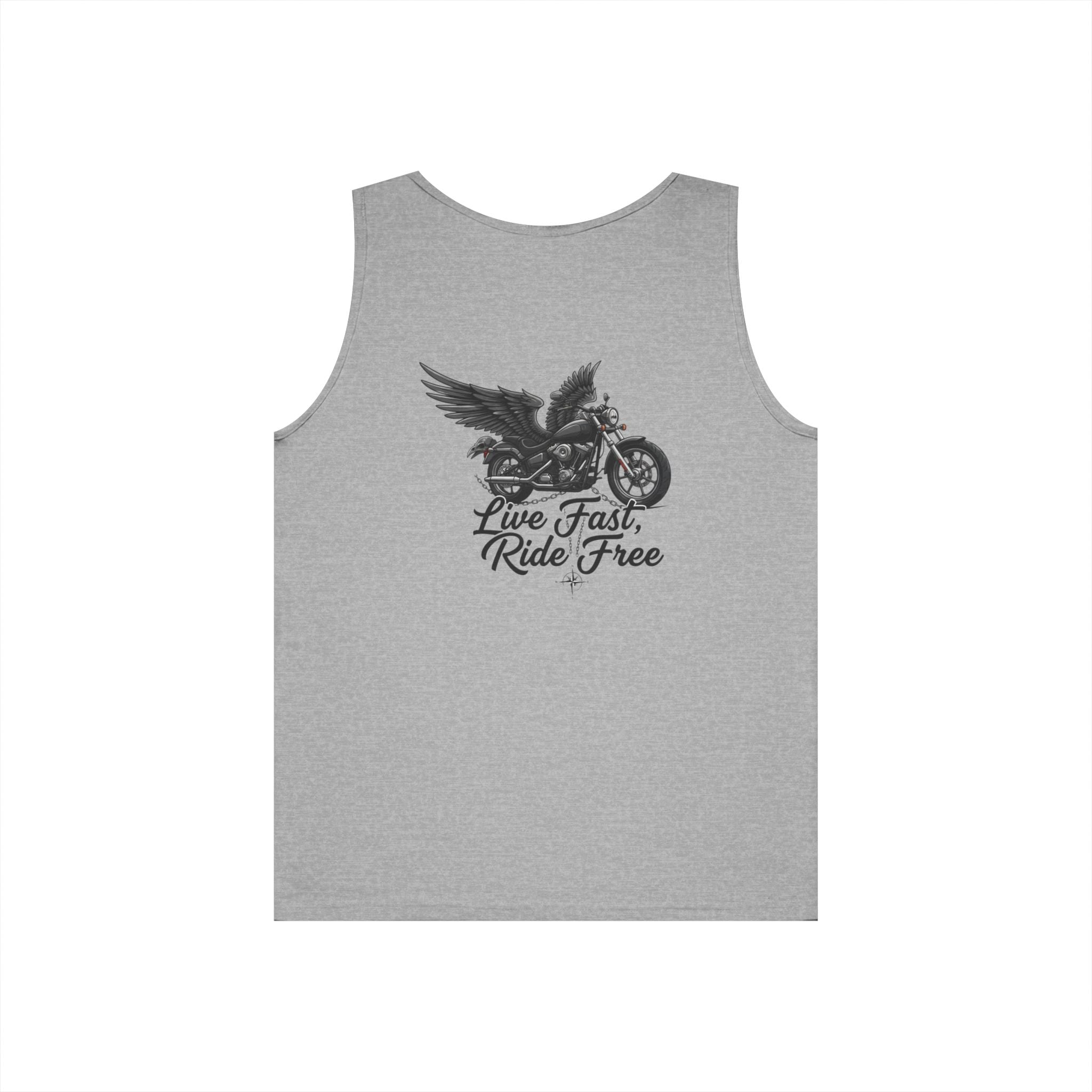 Motorcycle Tank Top — "Live Fast, Ride Free" Eagle Biker Graphic