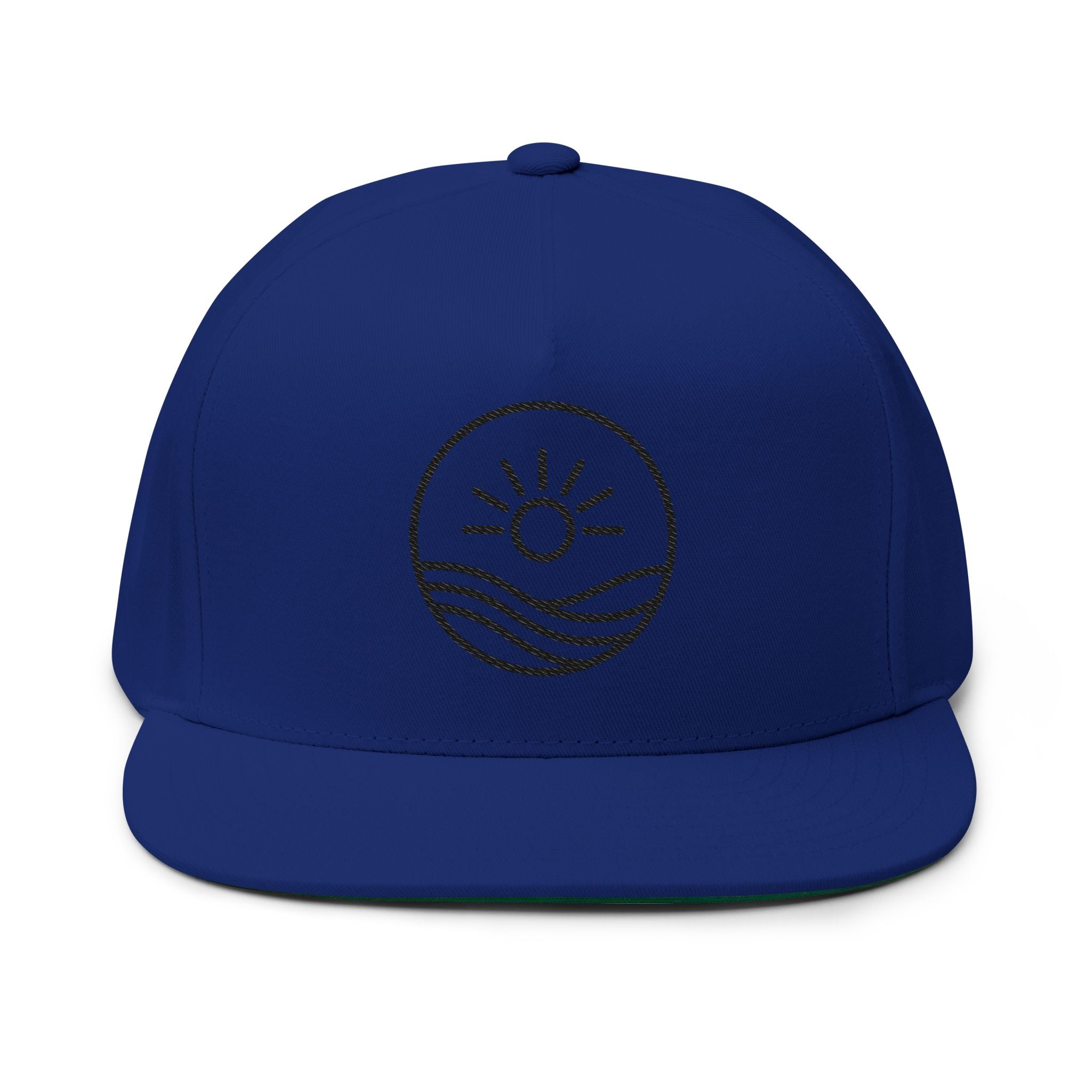 Embroidered Sun & Waves Flat Bill Cap — Snapback Trucker Hat