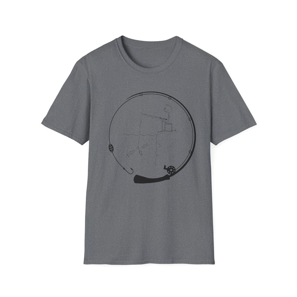 Stick man Fishing of a Cliff- Tee