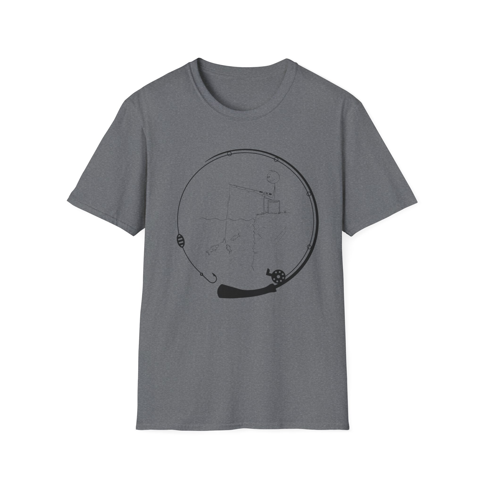Stick man Fishing of a Cliff- Tee