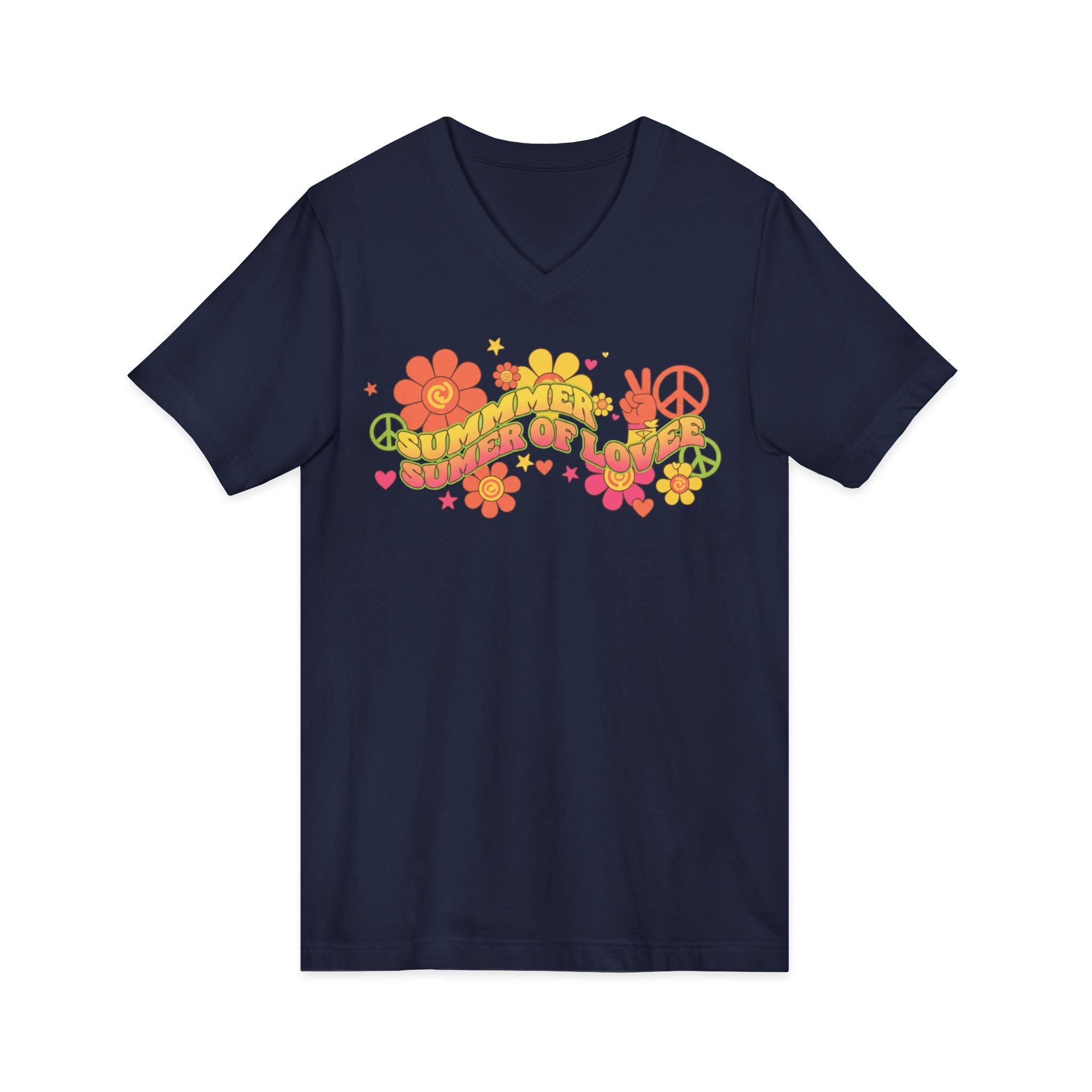 Summer of Love V-Neck Tee — Retro Flower Peace