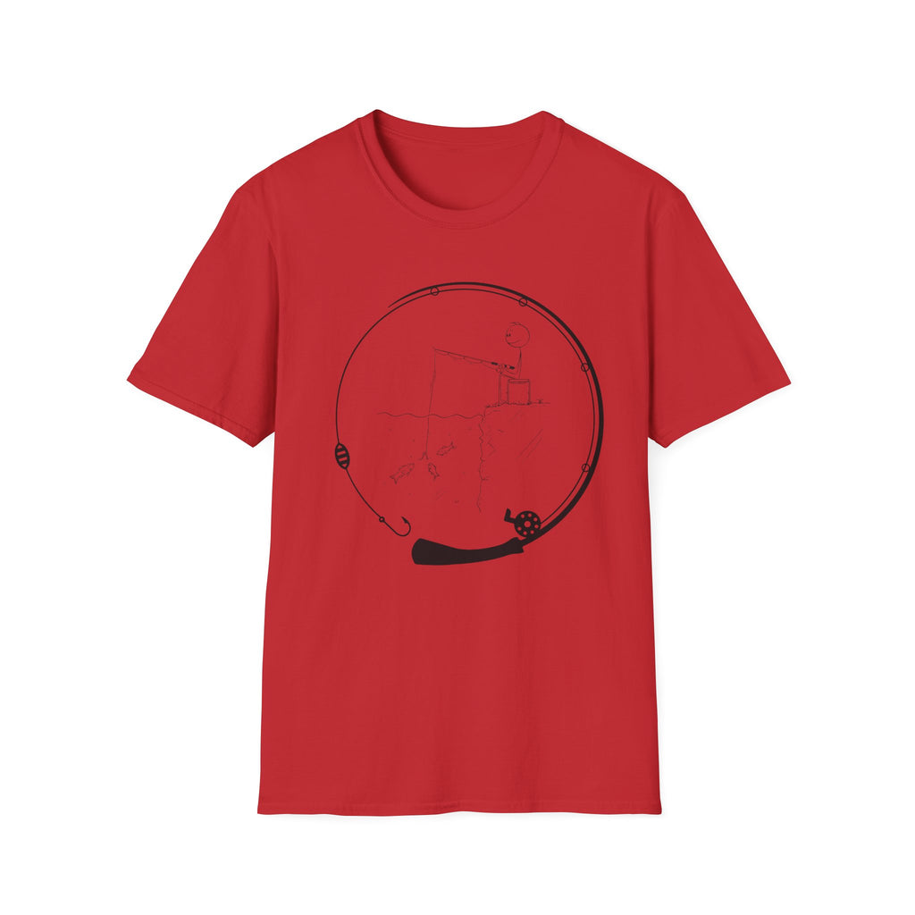 Stick man Fishing of a Cliff- Tee
