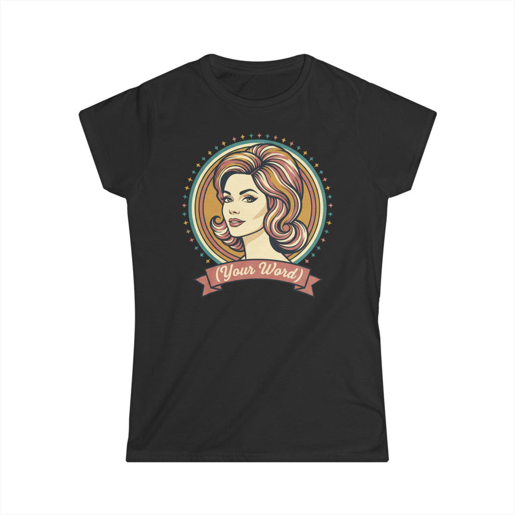 Retro Femme Portrait Tee — Customizable "Your Word" Ribbon