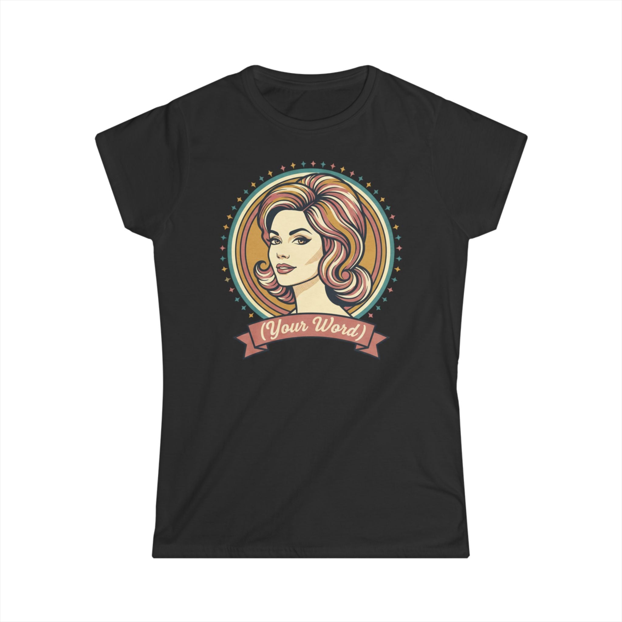 Retro Femme Portrait Tee — Customizable "Your Word" Ribbon