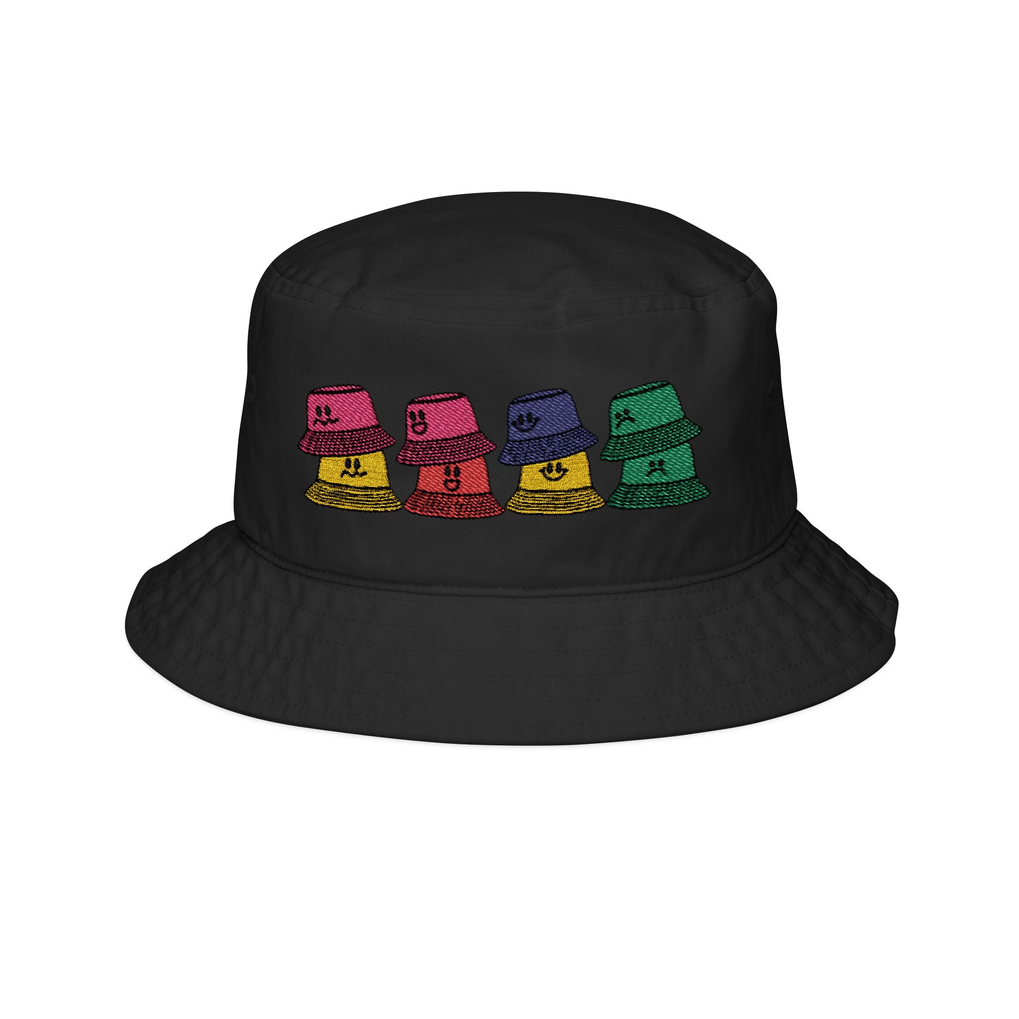 Embroidered Colorful Bucket Hat — Retro Patch of Five Hats