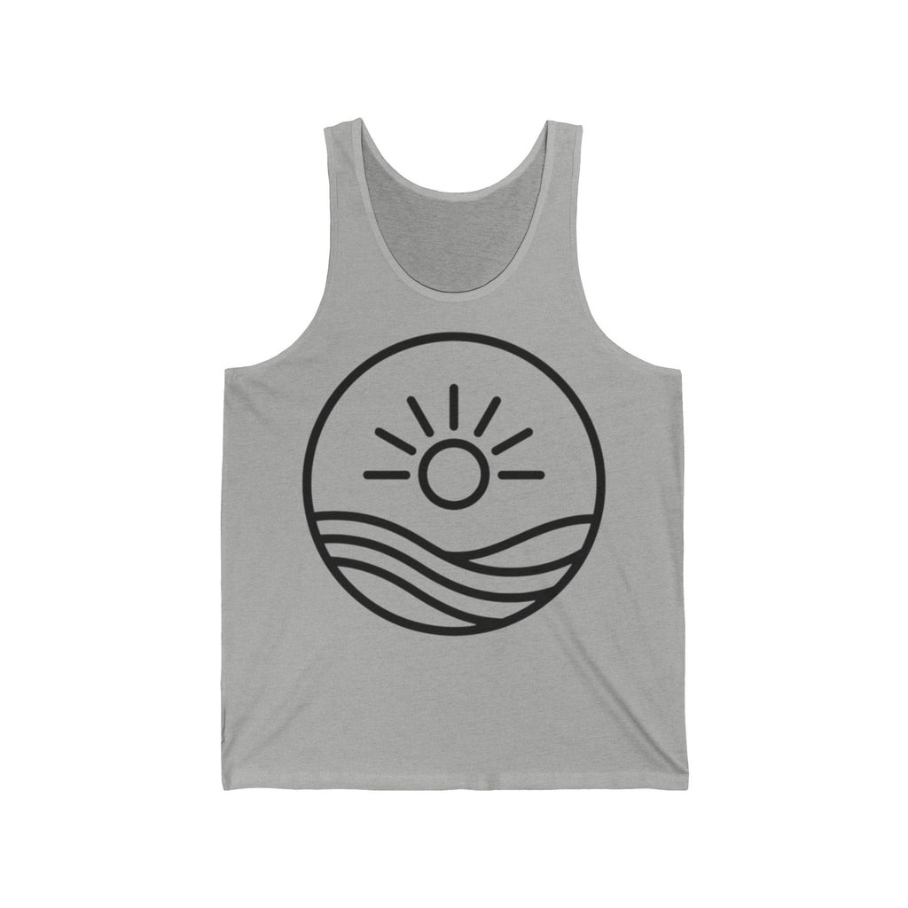 Sunrise Waves Tank Top — Minimal Beach Graphic Summer Tank