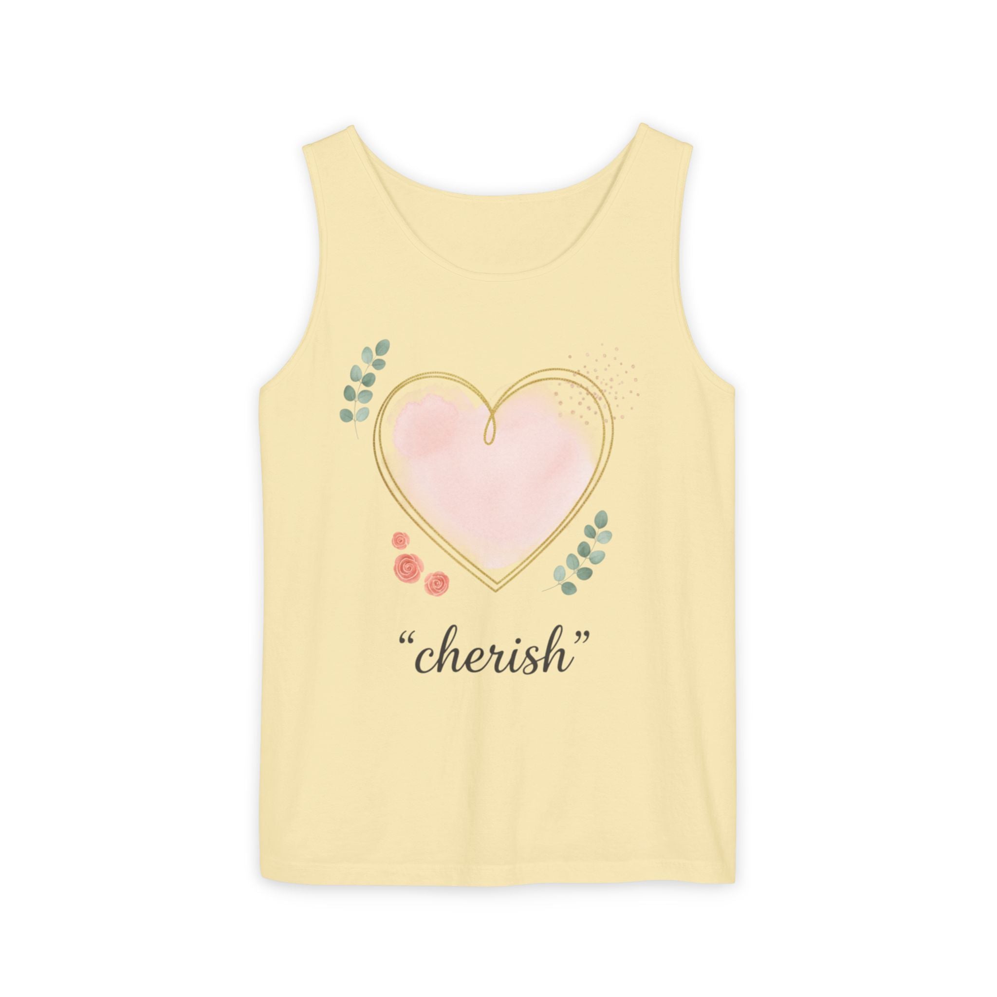 Cherish Pink Heart Tank Top — Floral Watercolor Valentine Tank