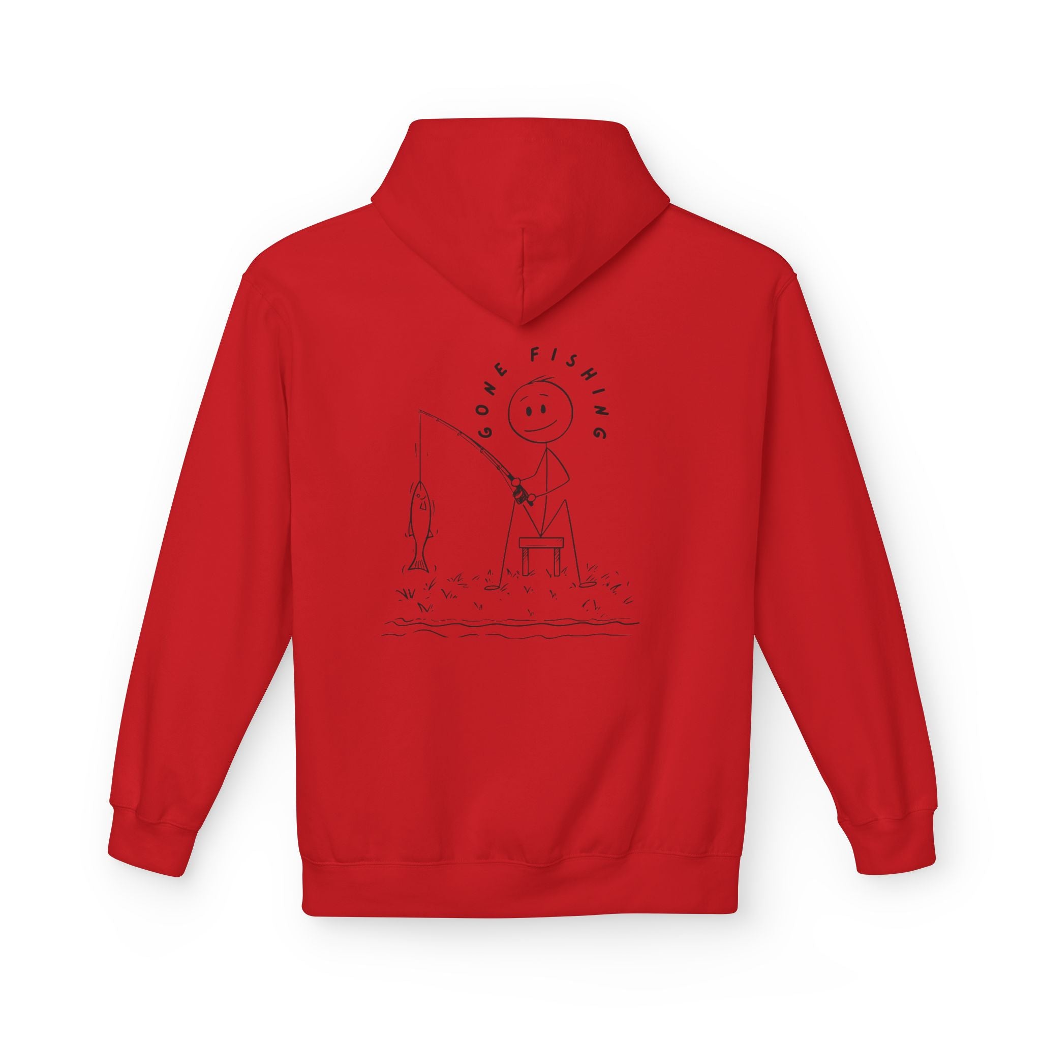 Fishing Stick Figure Hoodie — "Gone Fishing" Casual Pullover