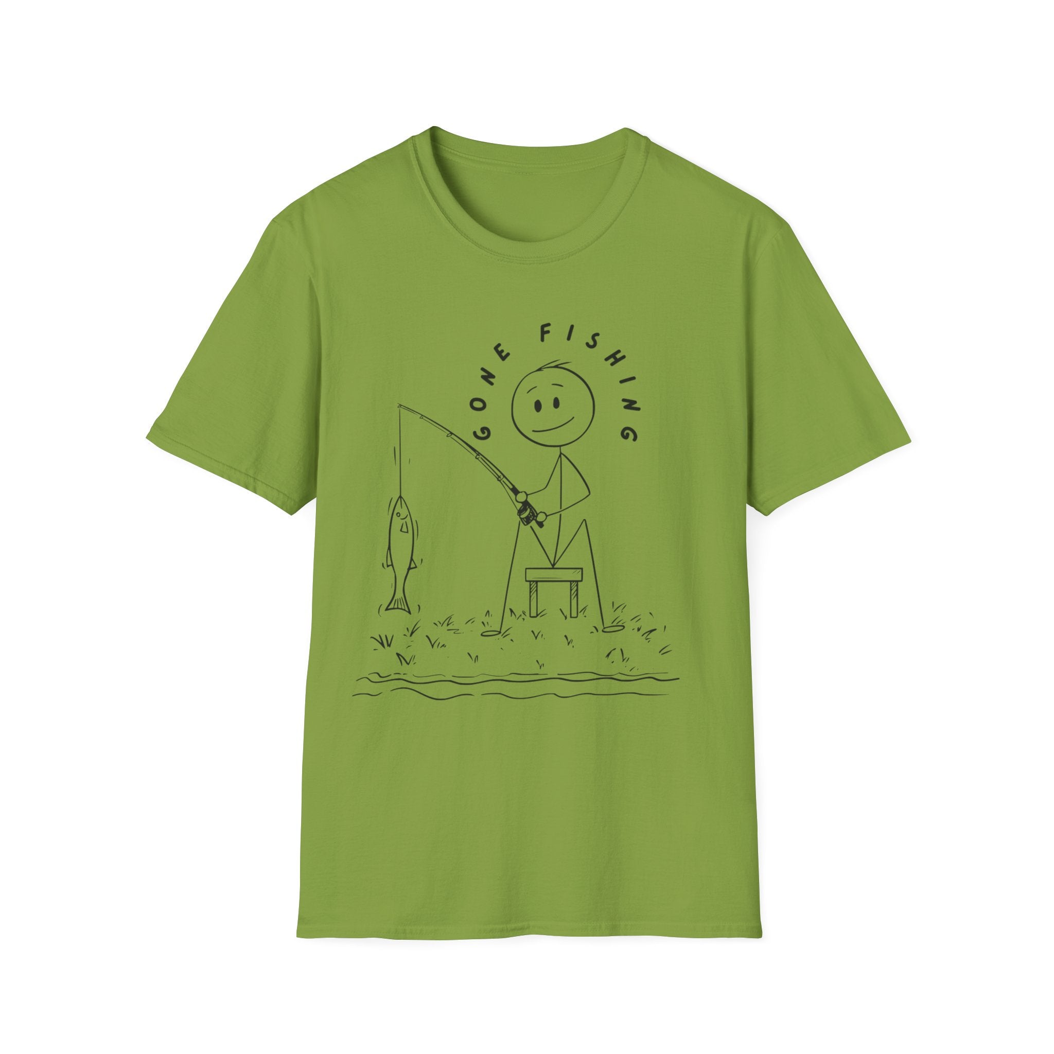 Cute Stick Figure Fishing Man- Tee