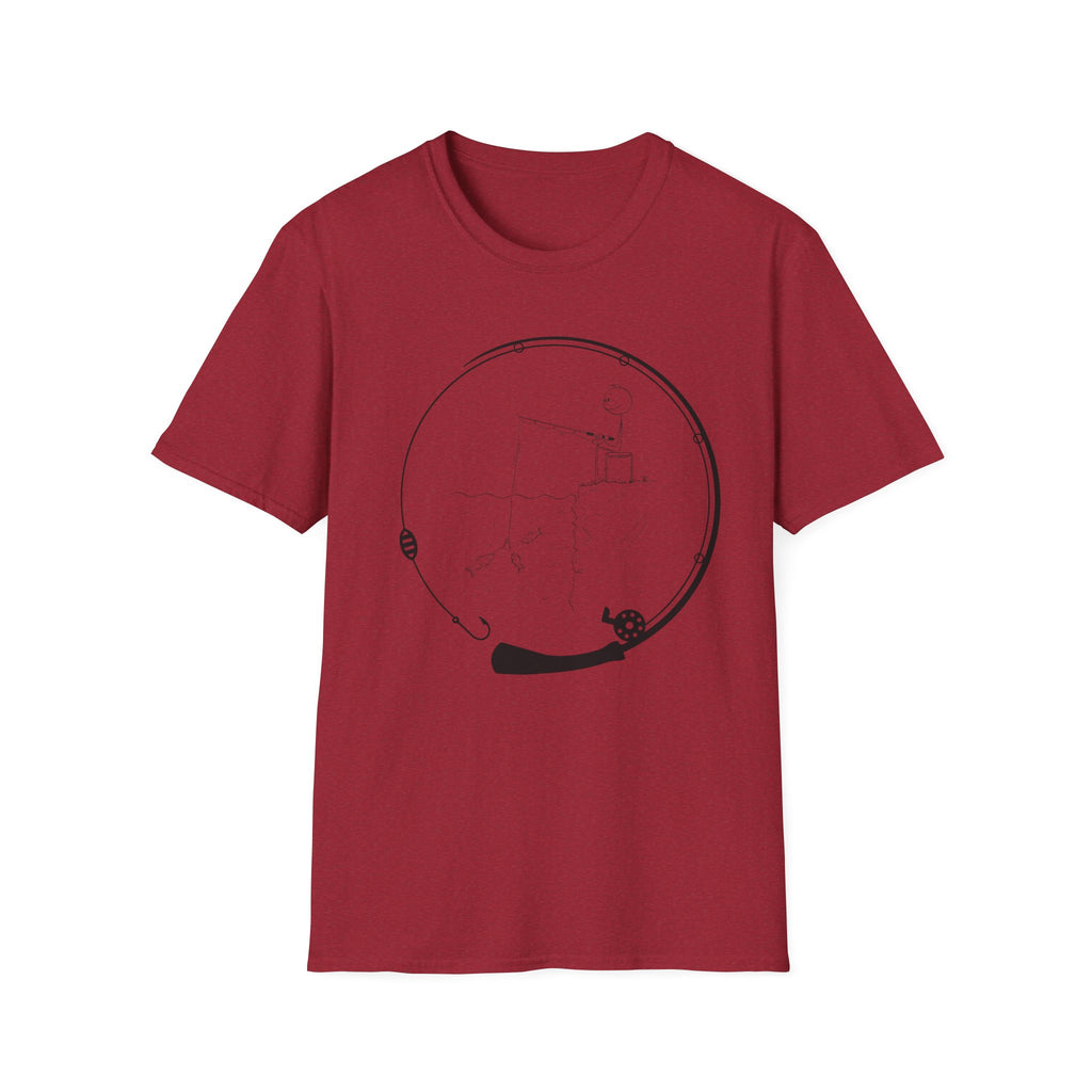 Stick man Fishing of a Cliff- Tee