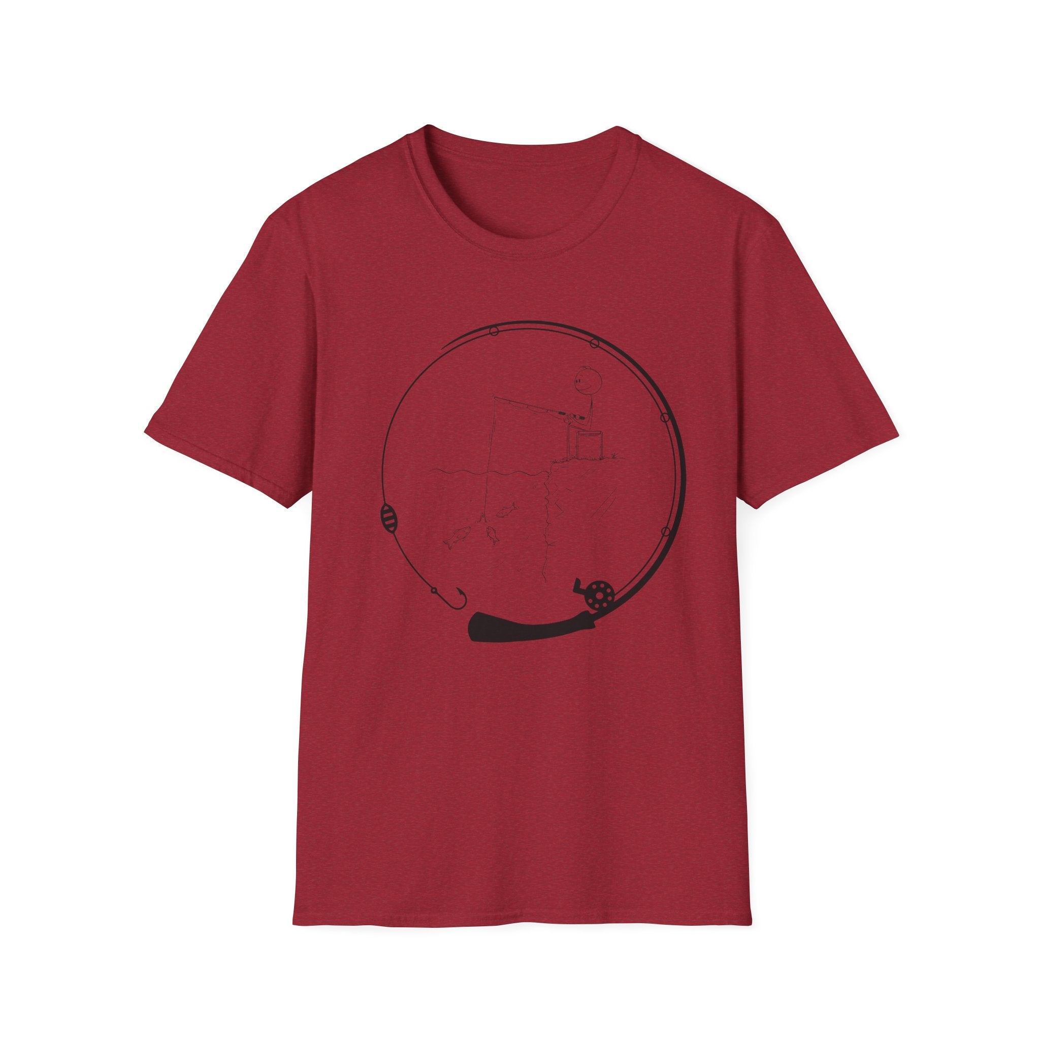Stick man Fishing of a Cliff- Tee