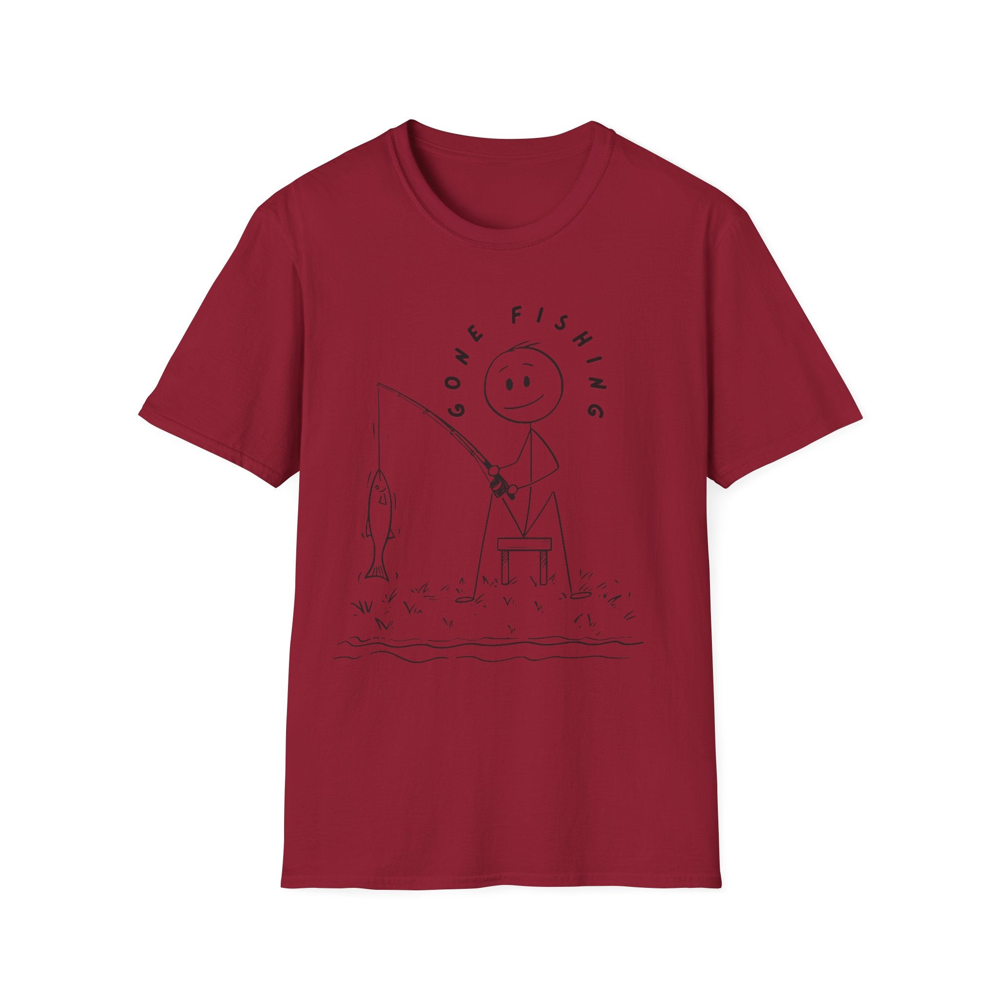 Cute Stick Figure Fishing Man- Tee