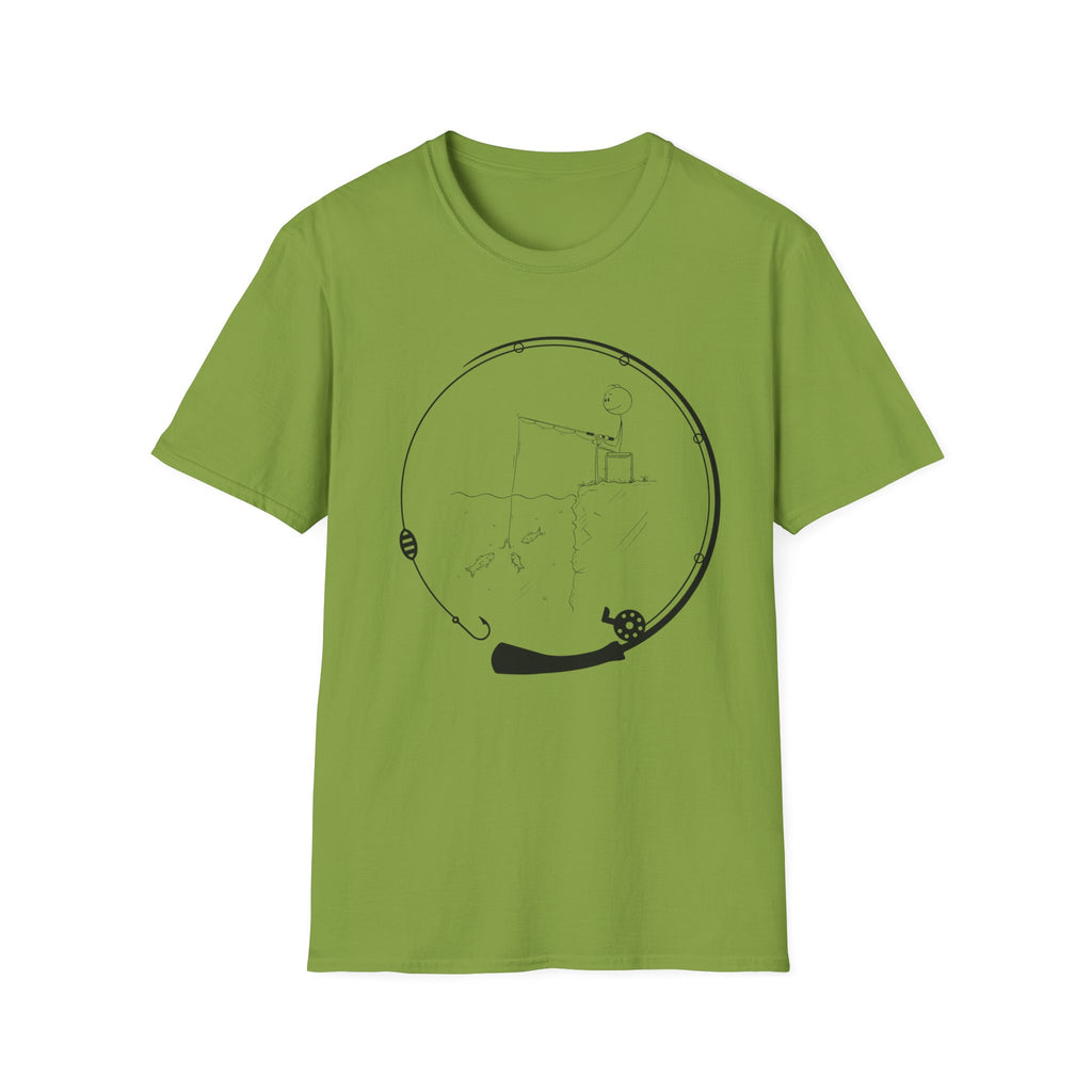 Stick man Fishing of a Cliff- Tee