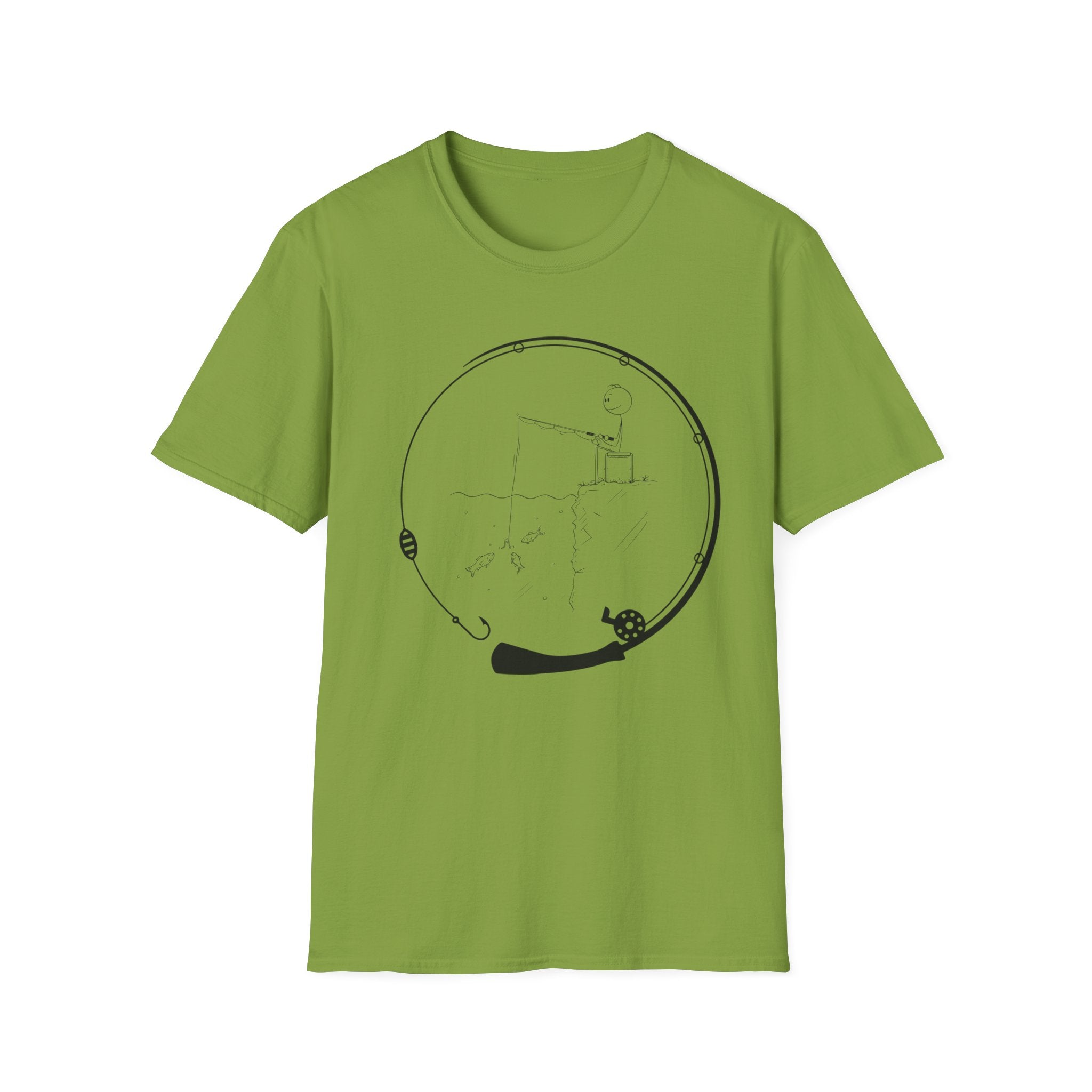Stick man Fishing of a Cliff- Tee
