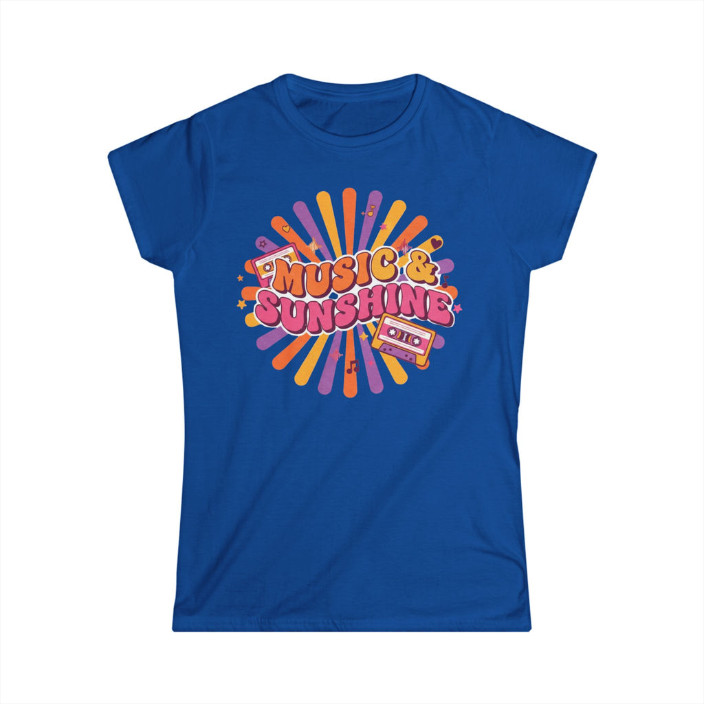 Music & Sunshine Retro Graphic Tee — 70s Vibe Cassette Shirt for Music Lovers