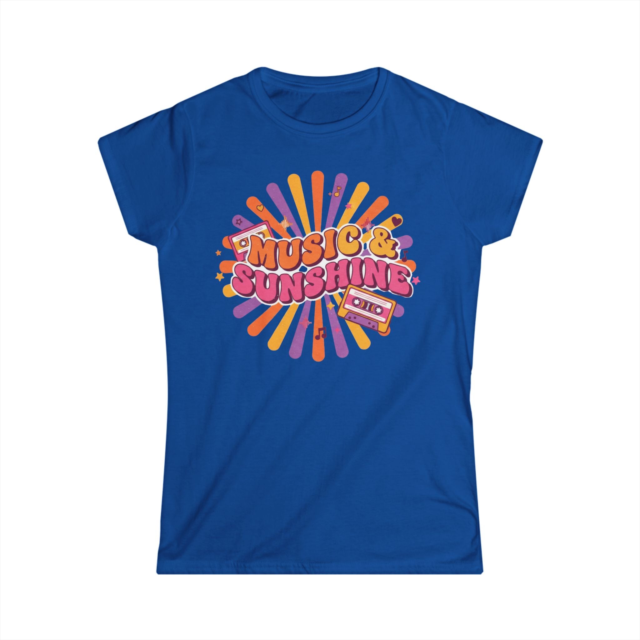 Music & Sunshine Retro Graphic Tee — 70s Vibe Cassette Shirt for Music Lovers