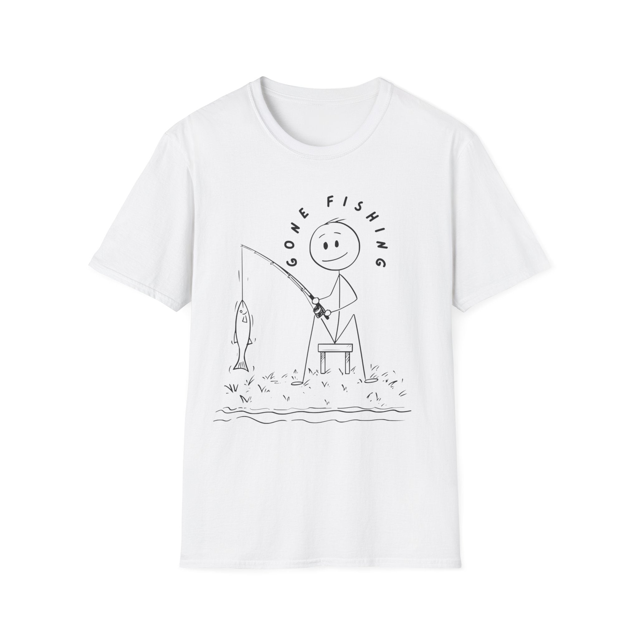 Cute Stick Figure Fishing Man- Tee