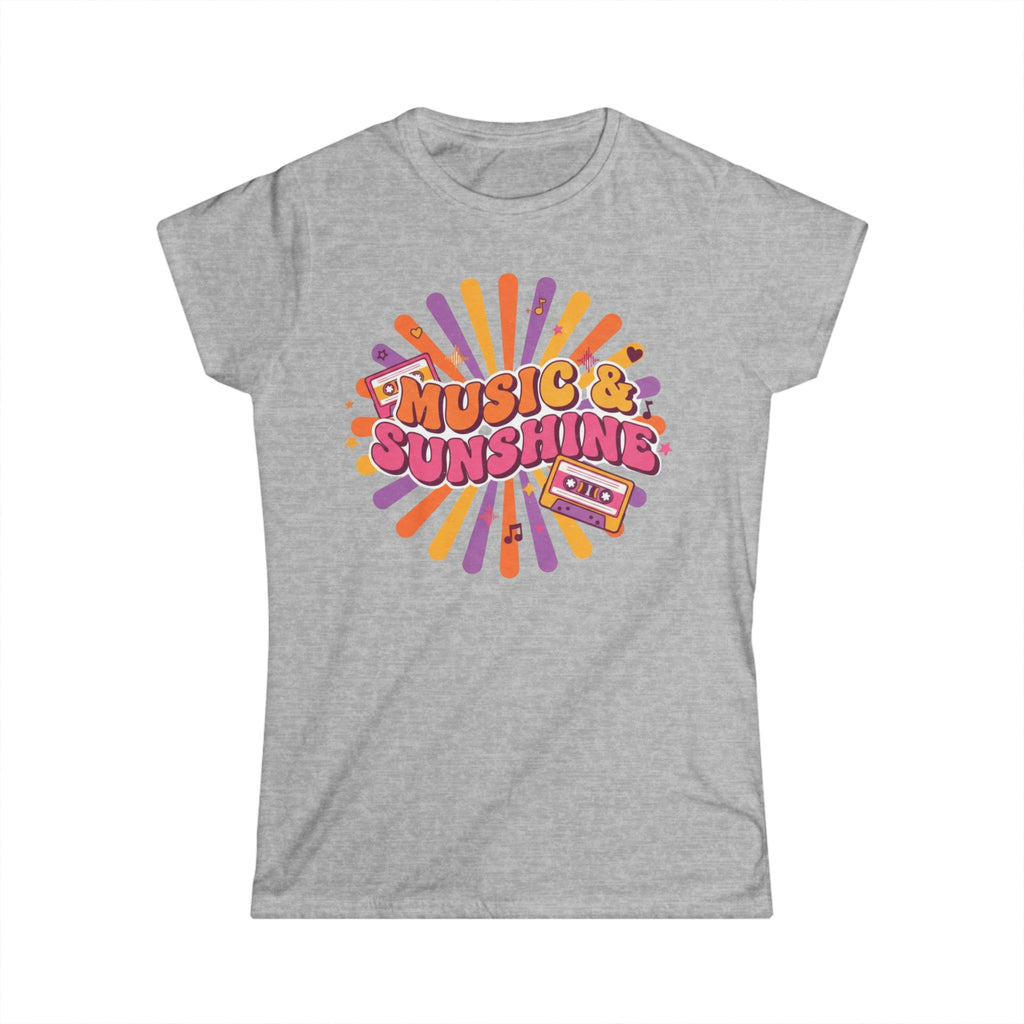 Music & Sunshine Retro Graphic Tee — 70s Vibe Cassette Shirt for Music Lovers
