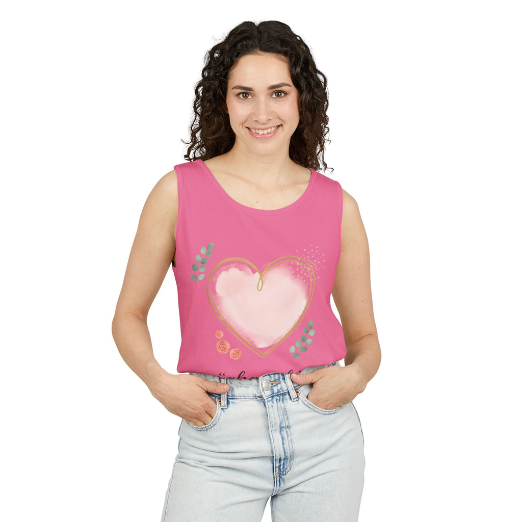 Cherish Pink Heart Tank Top — Floral Watercolor Valentine Tank