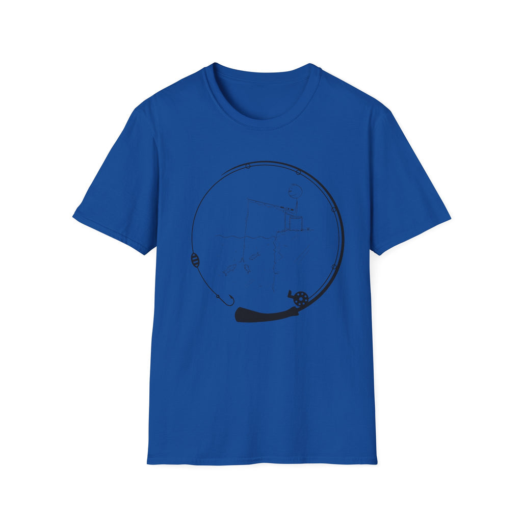 Stick man Fishing of a Cliff- Tee