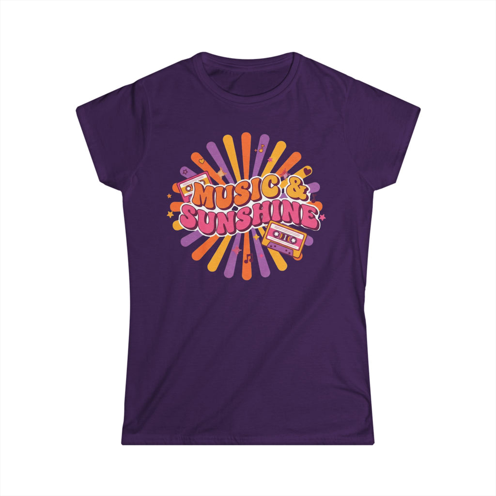 Music & Sunshine Retro Graphic Tee — 70s Vibe Cassette Shirt for Music Lovers
