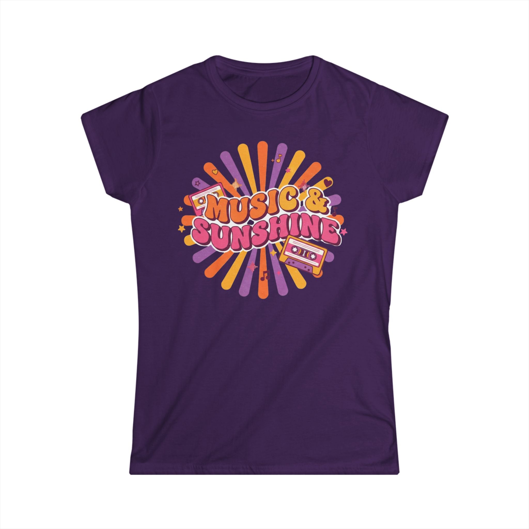 Music & Sunshine Retro Graphic Tee — 70s Vibe Cassette Shirt for Music Lovers