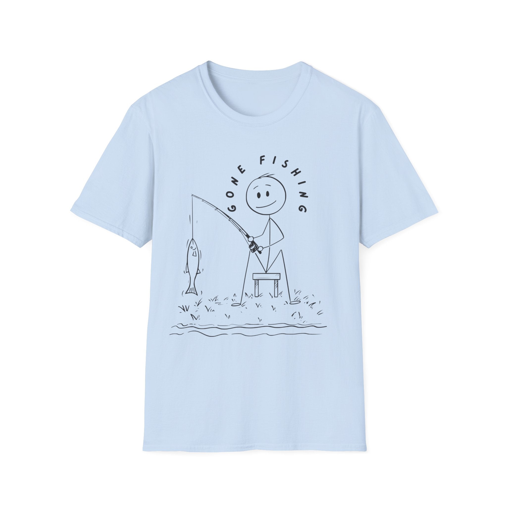 Cute Stick Figure Fishing Man- Tee