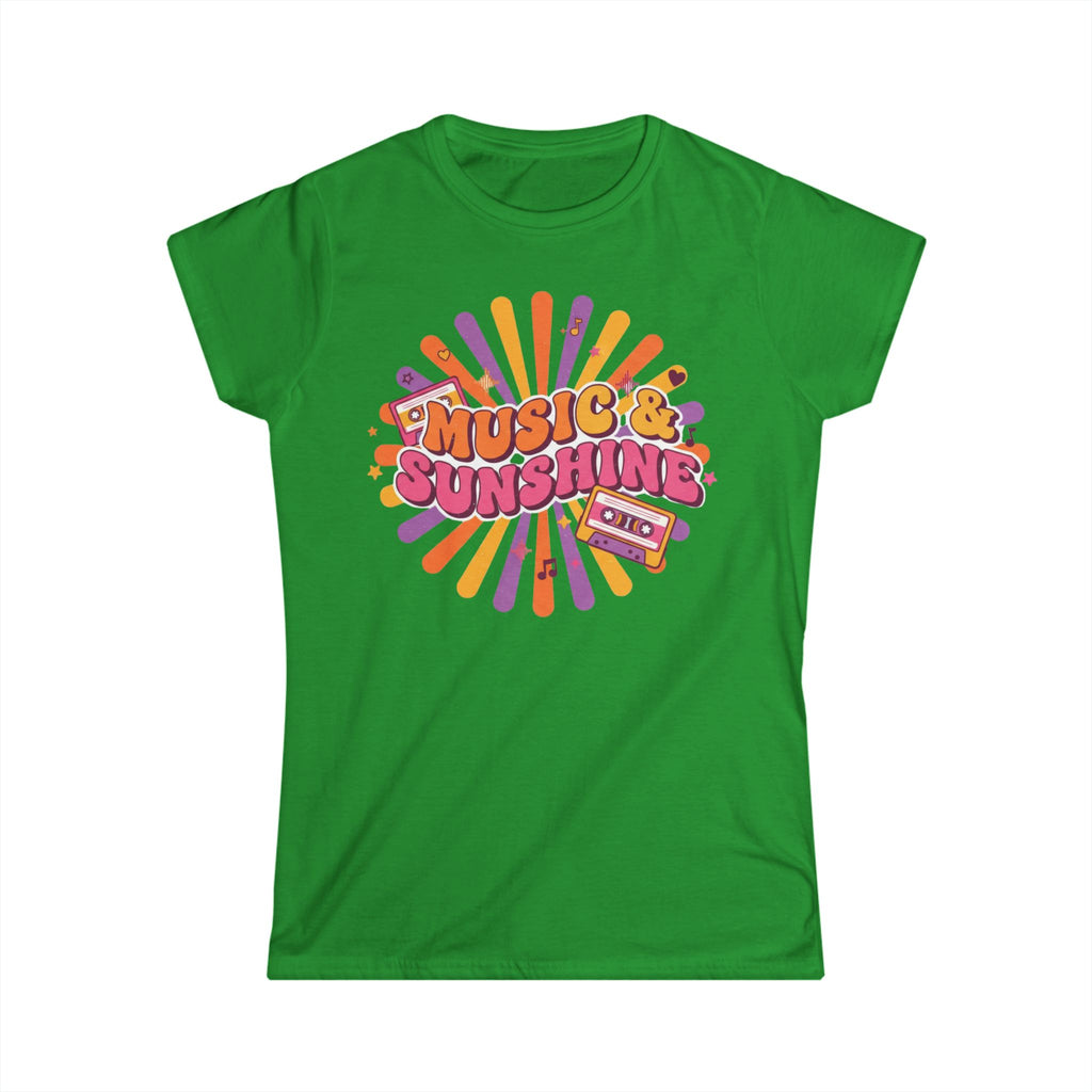 Music & Sunshine Retro Graphic Tee — 70s Vibe Cassette Shirt for Music Lovers