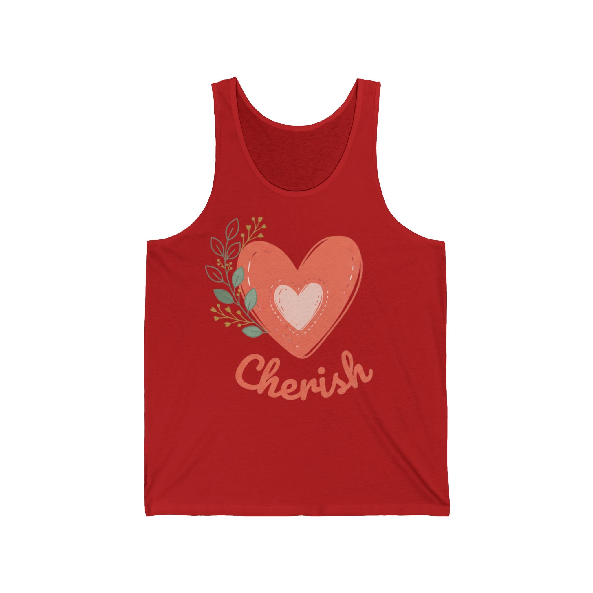 Cherish Heart Tank Top — Floral Love Graphic Jersey Tank