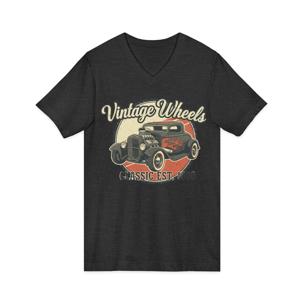 Vintage Wheels V-Neck Tee — Classic 1950 Hot Rod T-Shirt