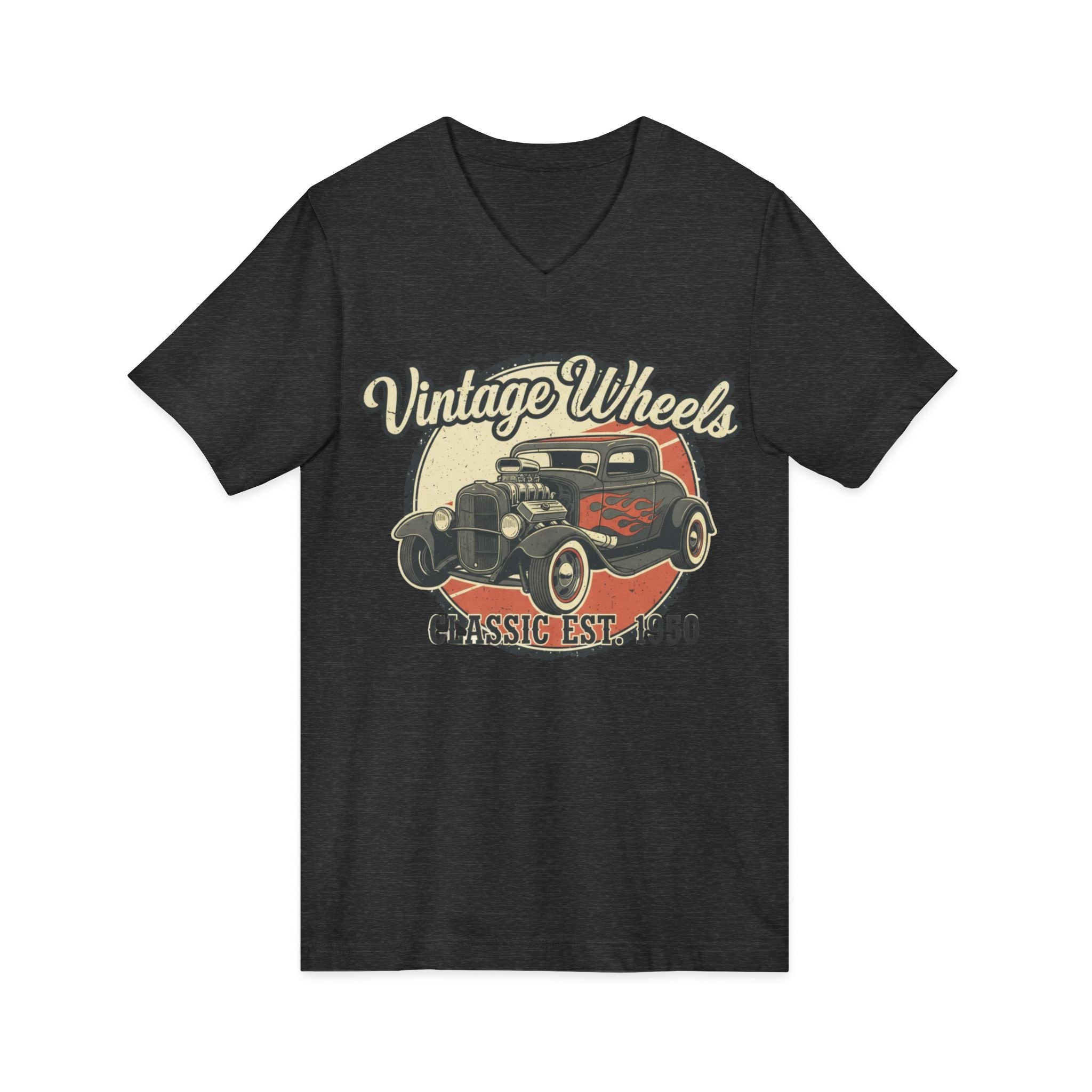 Vintage Wheels V-Neck Tee — Classic 1950 Hot Rod T-Shirt