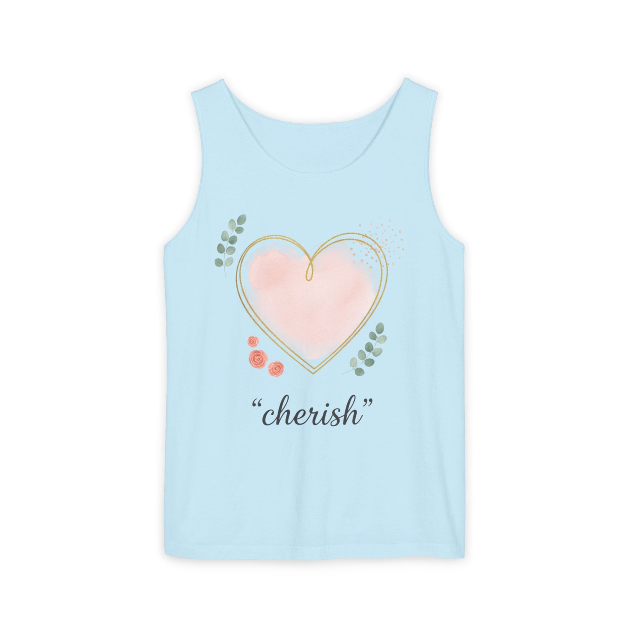 Cherish Pink Heart Tank Top — Floral Watercolor Valentine Tank