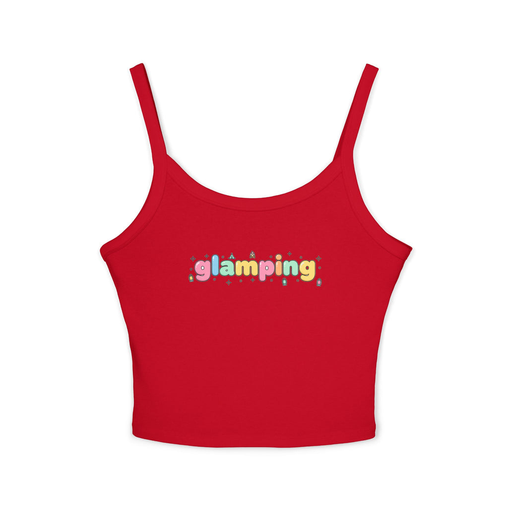 Glamping Graphic Tank Top - Cute Pastel 'glamping' Spaghetti Strap Crop