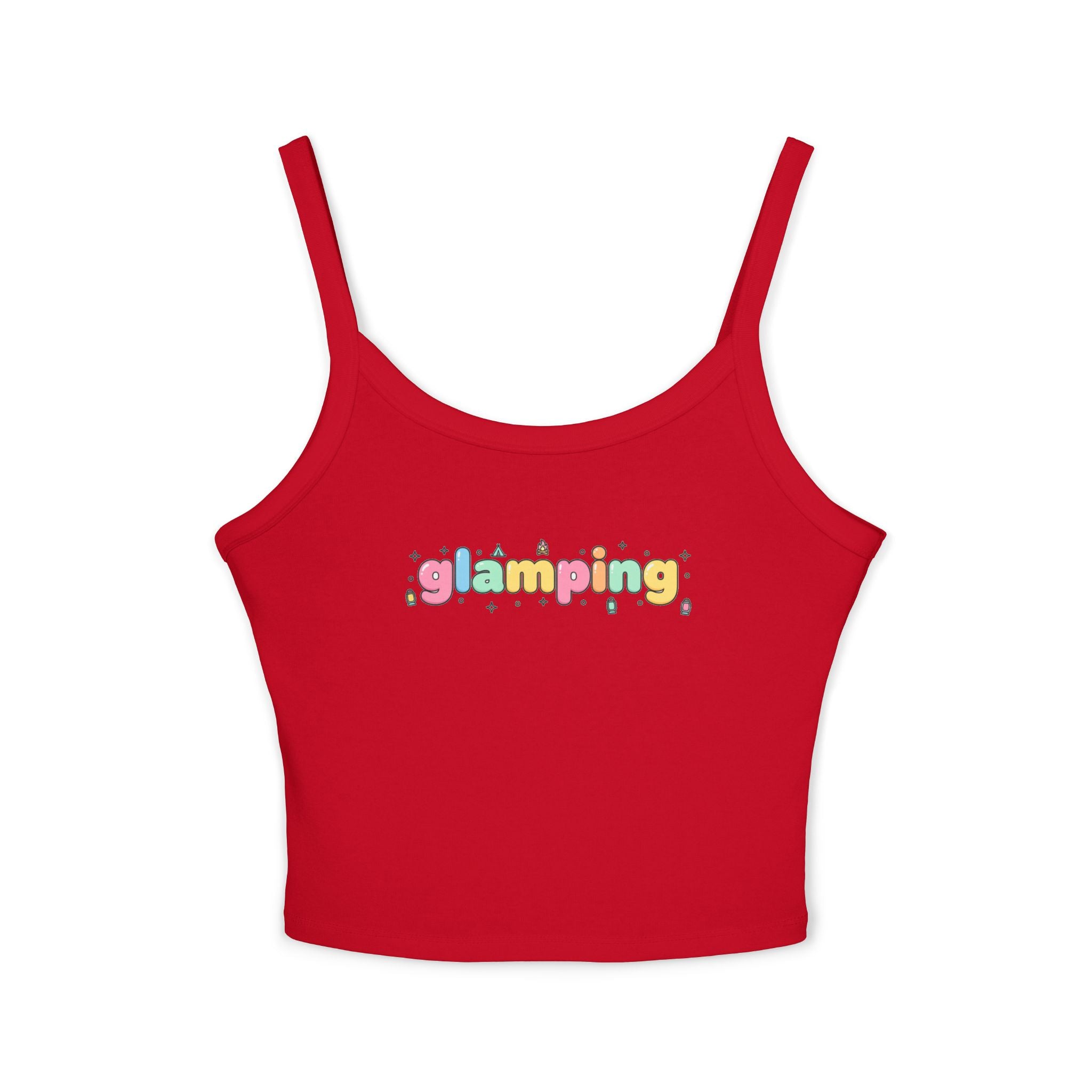 Glamping Graphic Tank Top - Cute Pastel 'glamping' Spaghetti Strap Crop