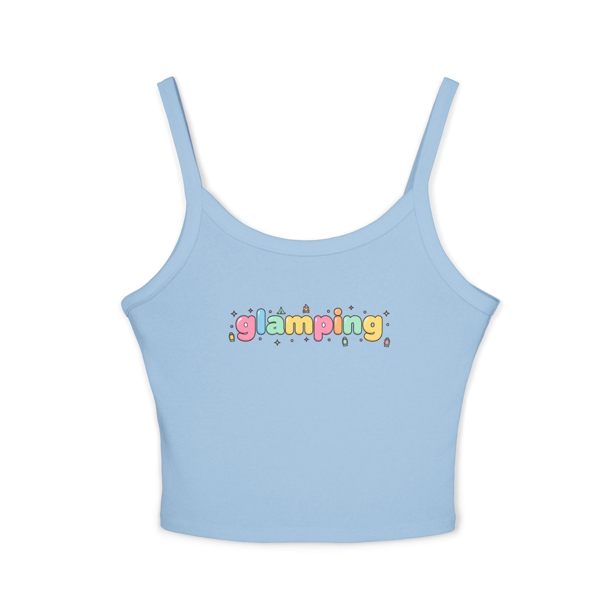 Glamping Graphic Tank Top - Cute Pastel 'glamping' Spaghetti Strap Crop